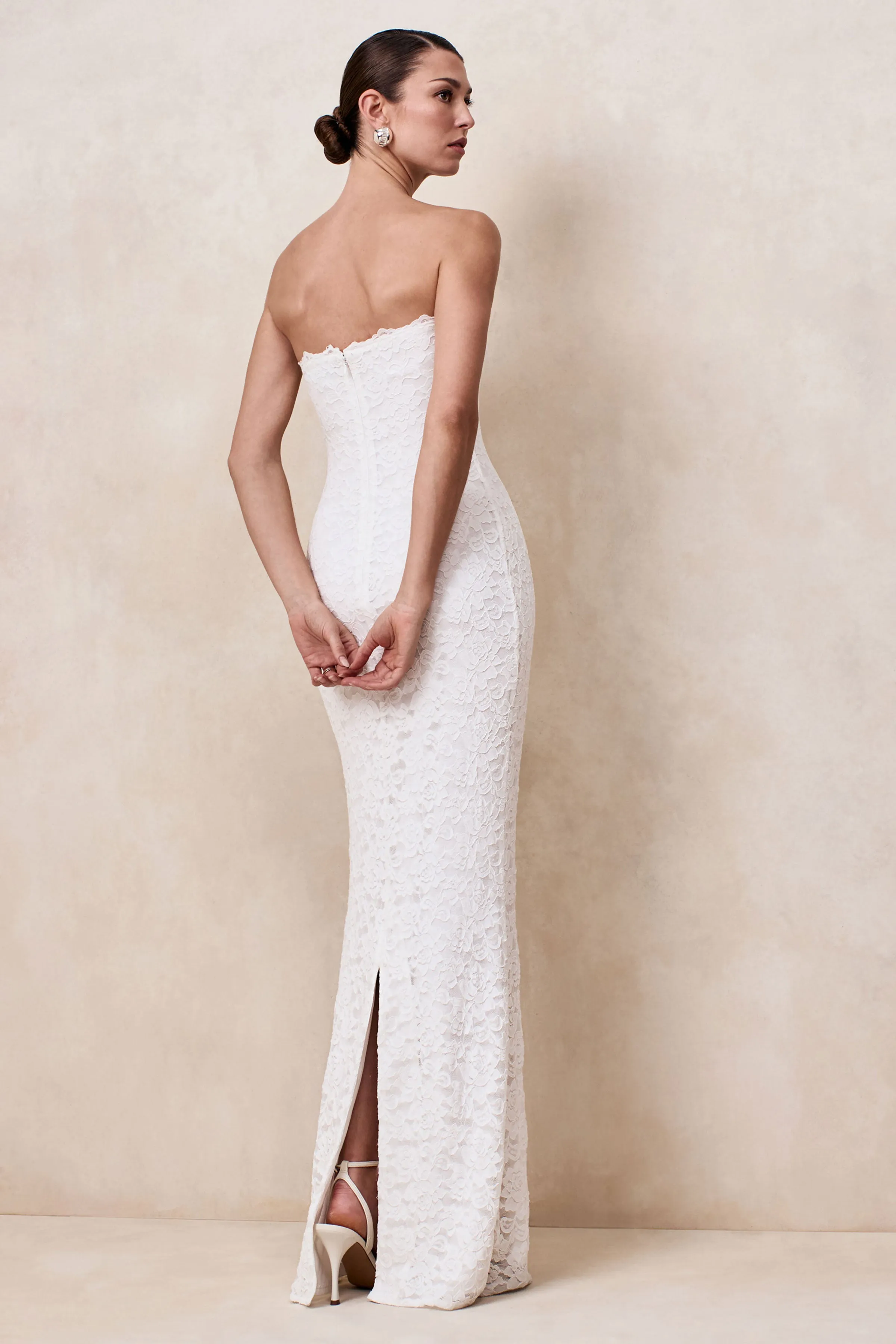 Massima | White Lace Bandeau Maxi Dress With Scarf-Detail sold by Club L London product image thumbnail 5