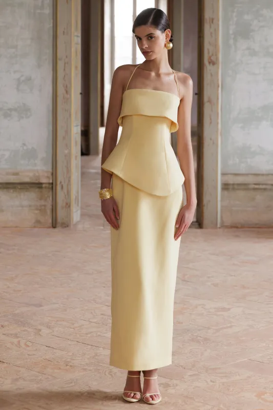 Fran | Lemon Square-Neck Corset Maxi Dress made by Club L London