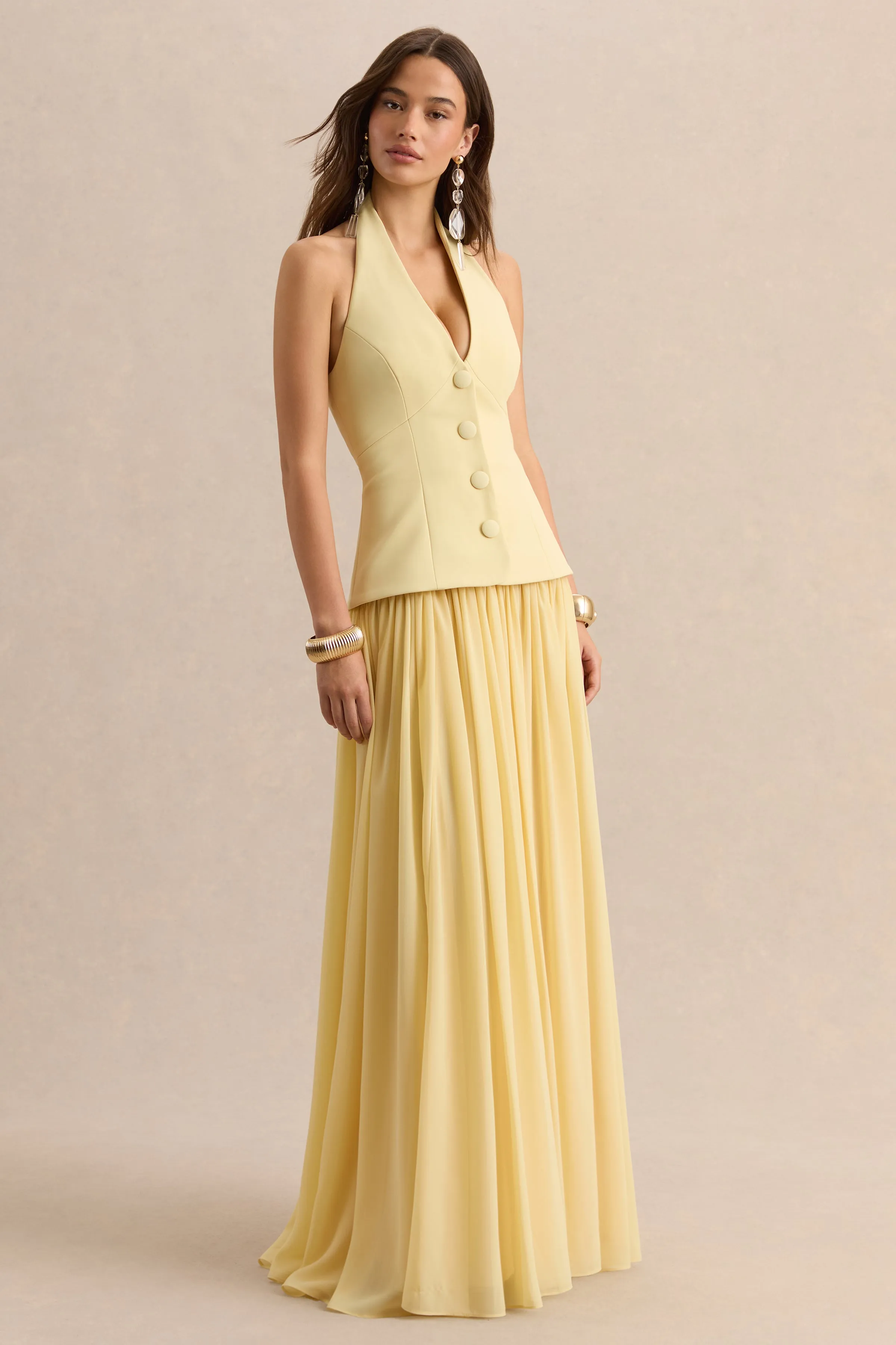 Zarina | Lemon Plunge-Neck Maxi Dress sold by Club L London product image thumbnail 5
