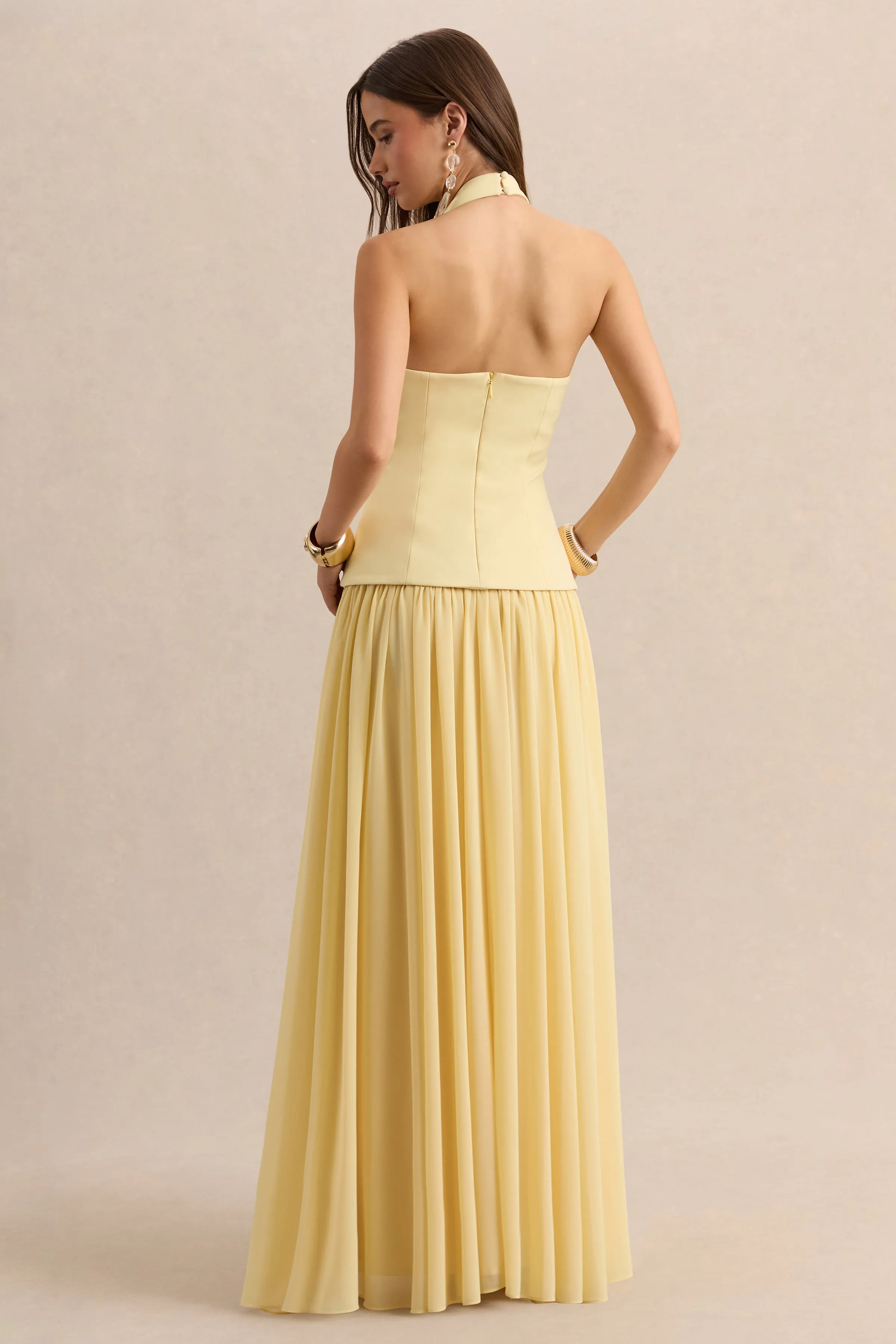 Zarina | Lemon Plunge-Neck Maxi Dress sold by Club L London product image thumbnail 2