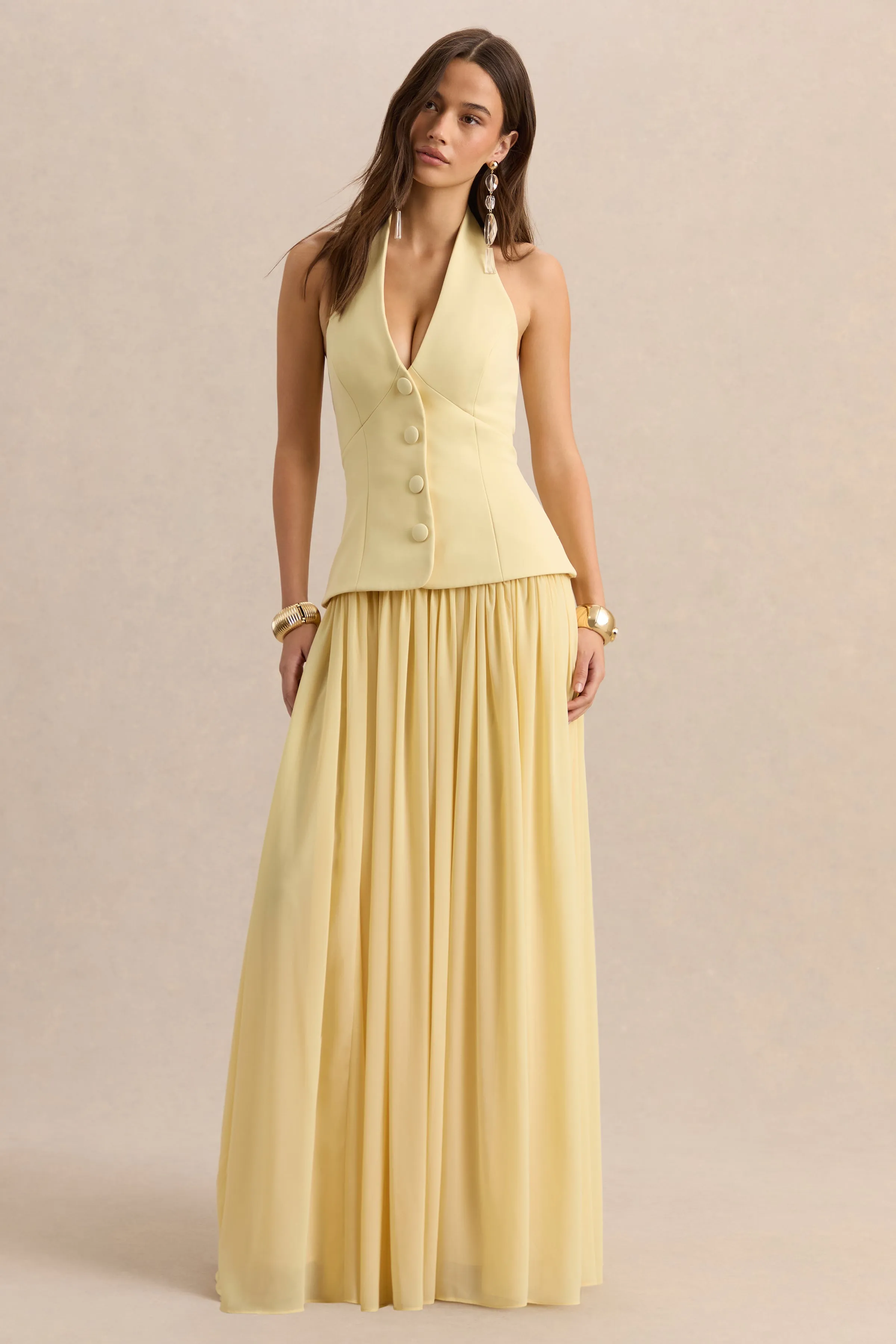 Zarina | Lemon Plunge-Neck Maxi Dress sold by Club L London product image thumbnail 4