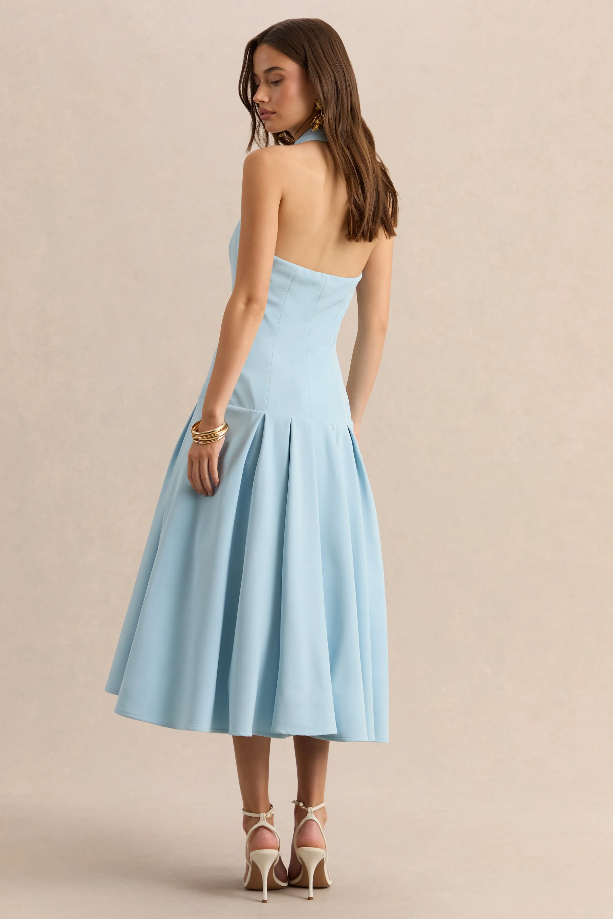 Elise | Powder Blue Plunge-Neck Midi Dress With Drop-Waist sold by Club L London product image thumbnail 2