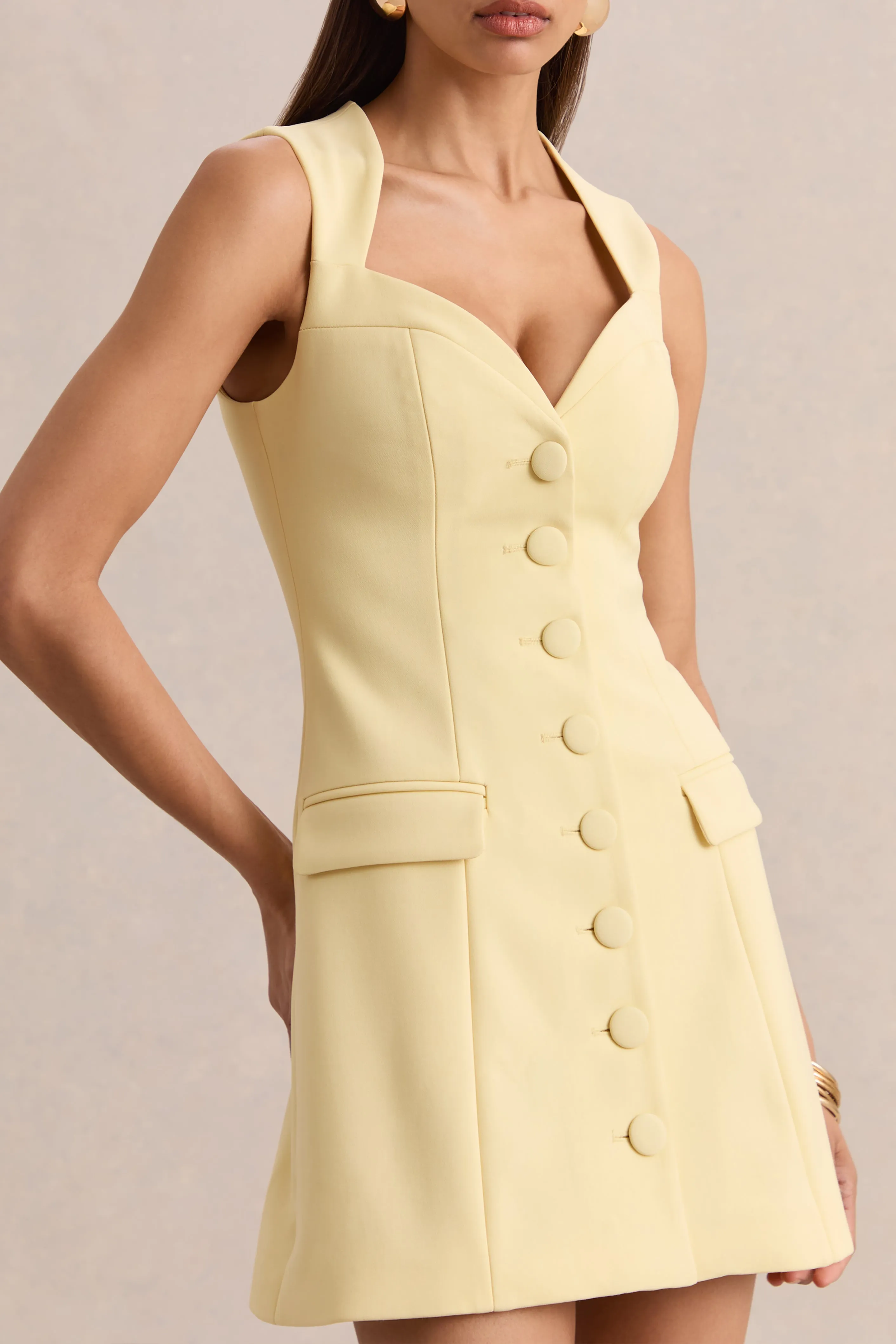 Luxira | Lemon Sweetheart-Neck Tailored Mini Dress sold by Club L London product image thumbnail 3