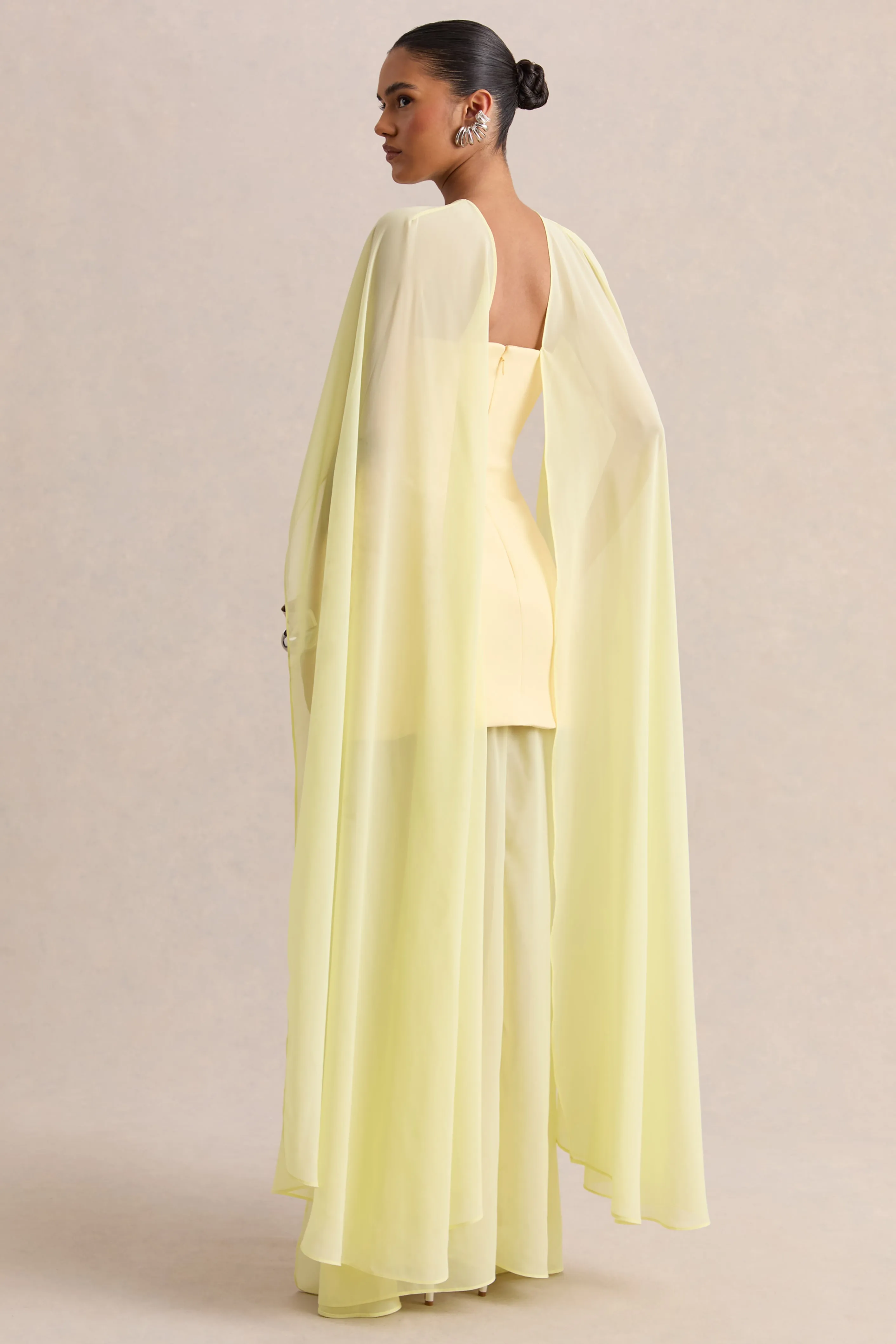Chessa | Lemon Boat-Neck Maxi Dress With Sheer Cape sold by Club L London product image thumbnail 3