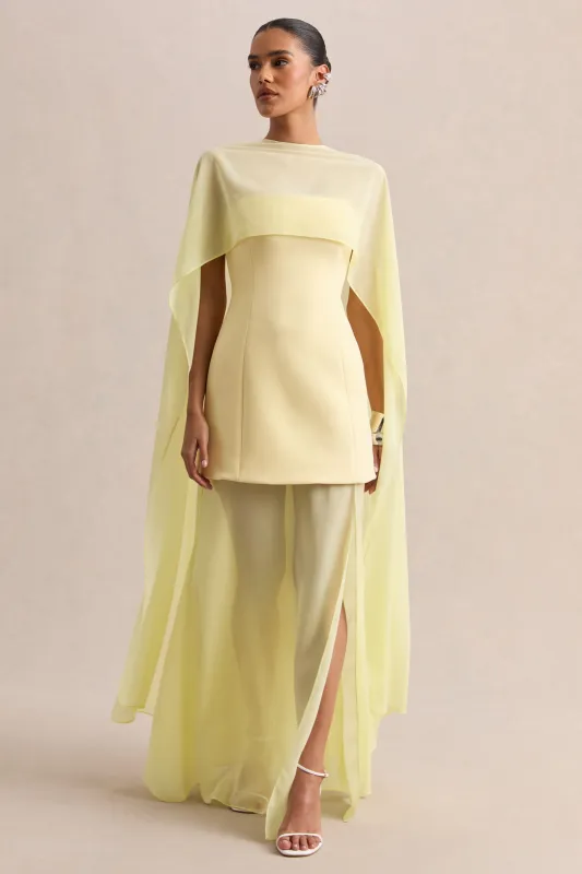 Chessa | Lemon Boat-Neck Maxi Dress With Sheer Cape made by Club L London