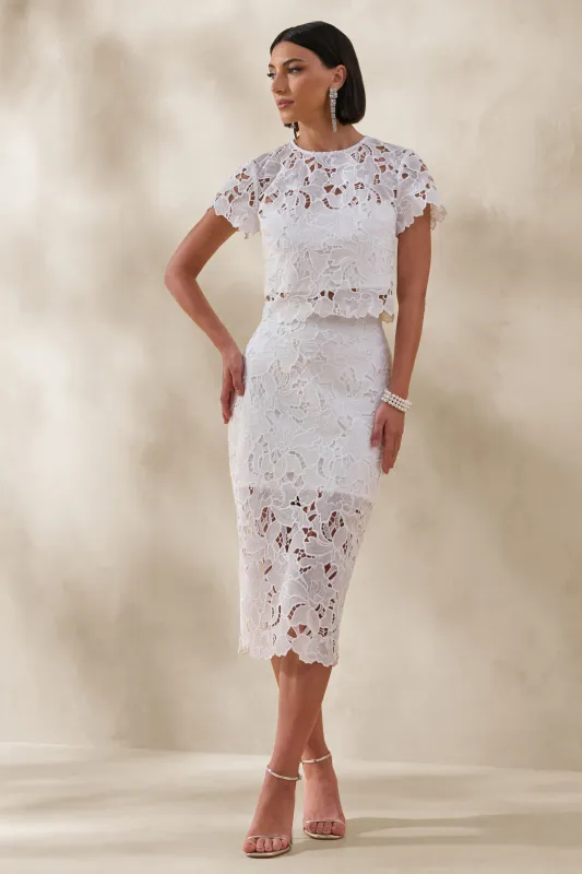 Aisling | White Lace Midi-Skirt made by Club L London