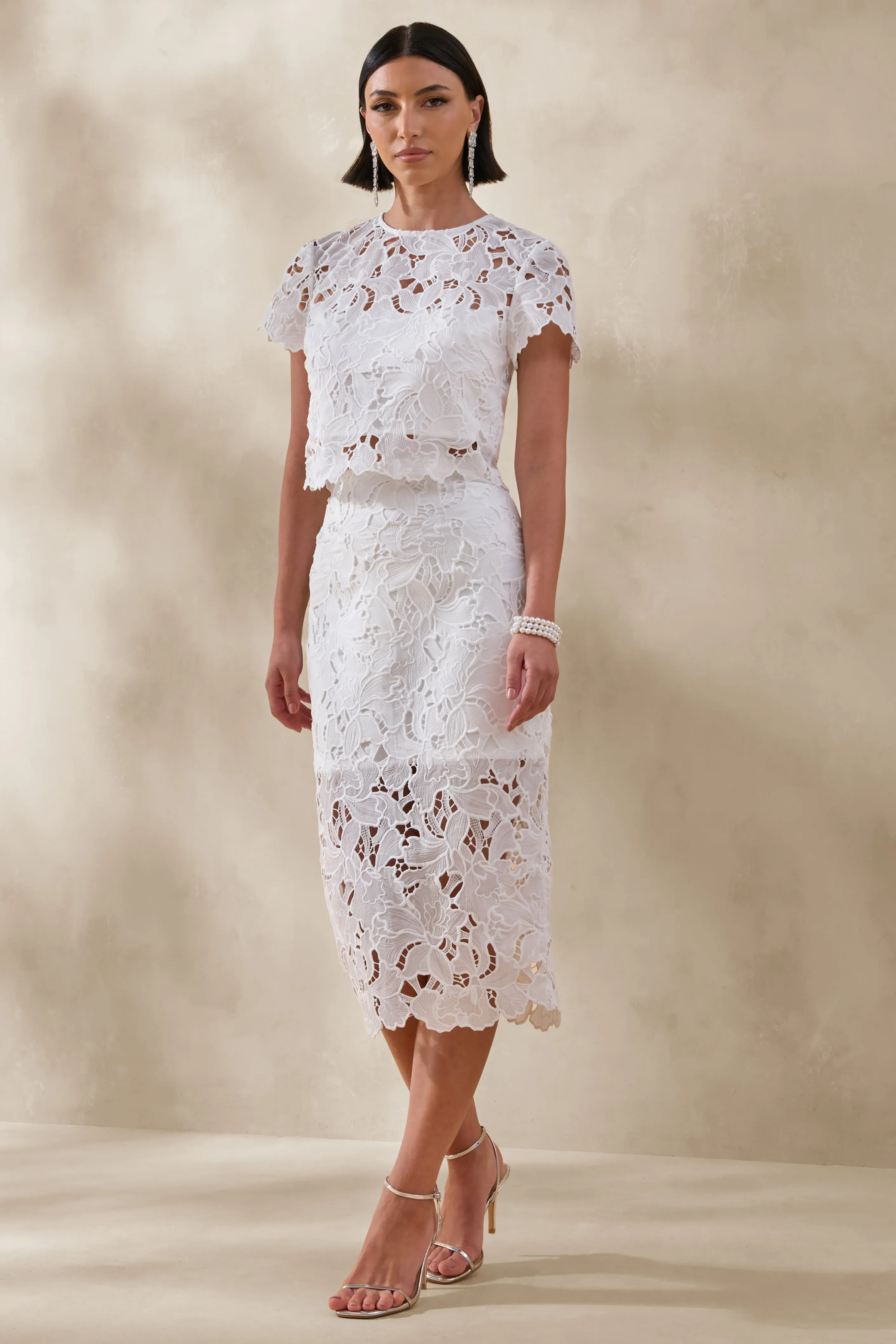 Ina | White Lace Crew-Neck Crop-Top sold by Club L London product image thumbnail 5