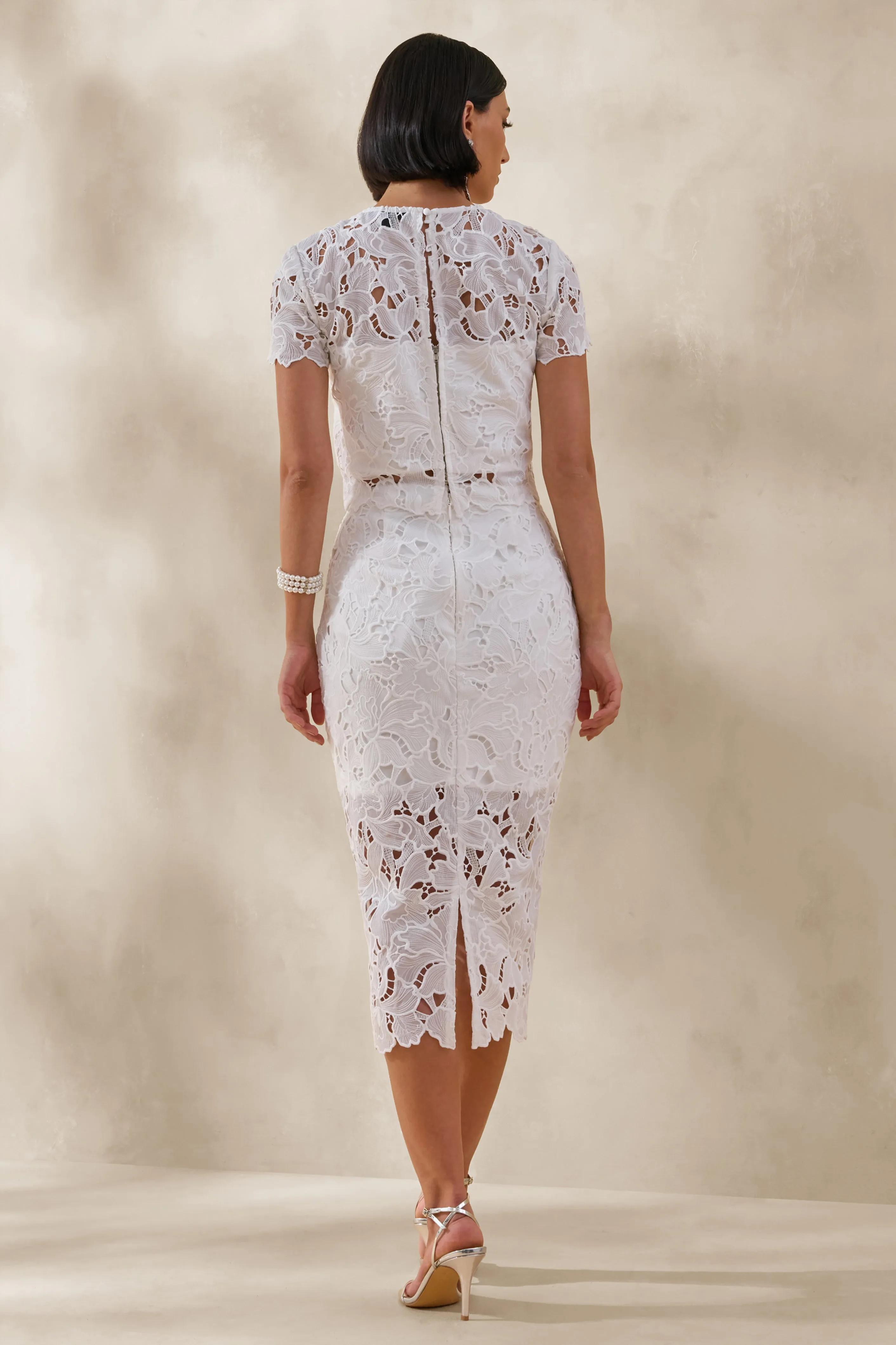 Ina | White Lace Crew-Neck Crop-Top sold by Club L London product image thumbnail 2