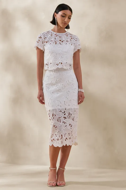 Ina | White Lace Crew-Neck Crop-Top made by Club L London