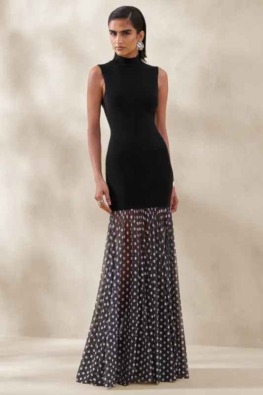 Felina | Black High-Neck Maxi Dress With Sheer-Skirt made by Club L London
