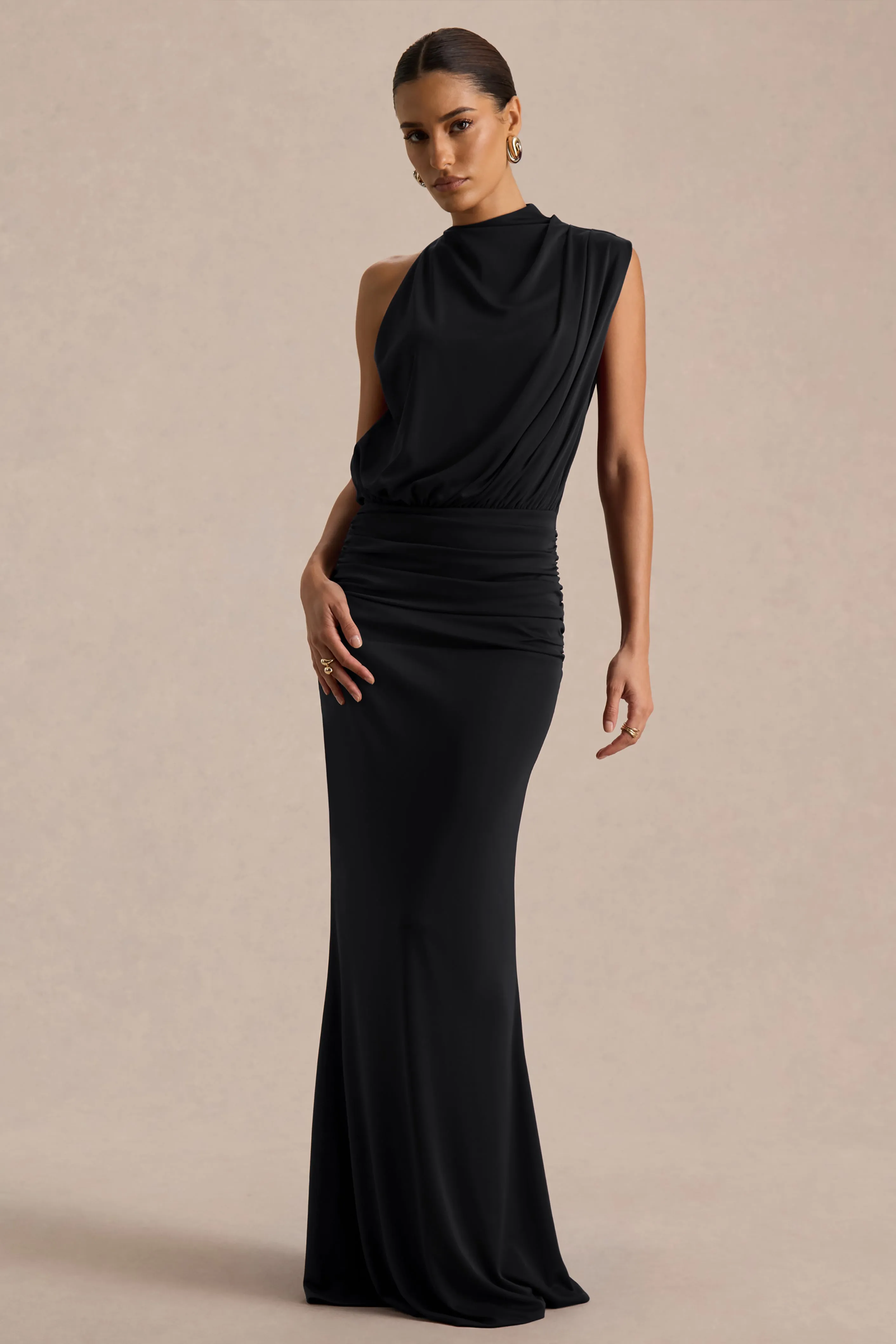 Umaira | Black High-Neck Maxi Dress sold by Club L London