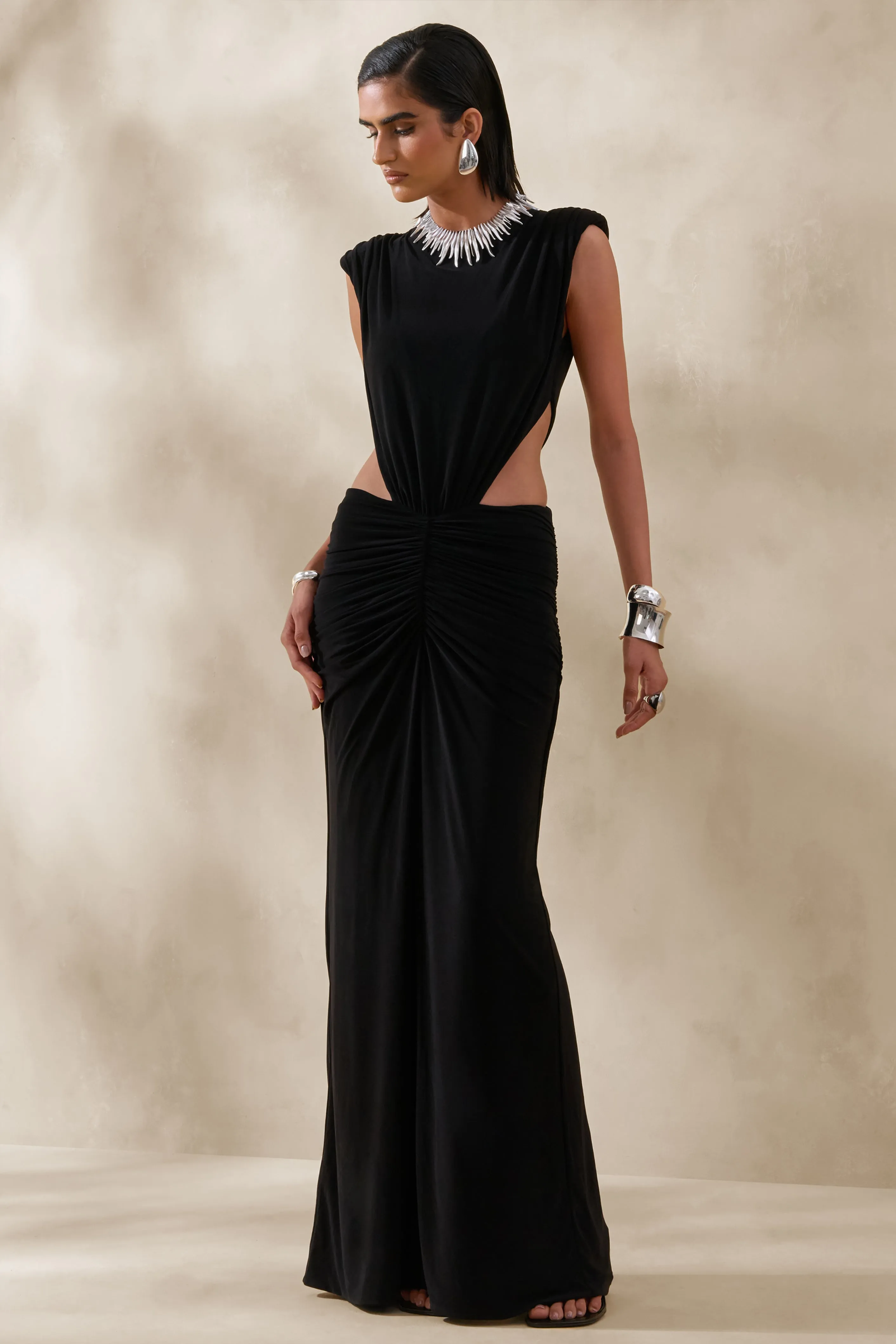Imelda | Black Boat-Neck Maxi Dress With Body Cut-Out Details sold by Club L London product image thumbnail 5