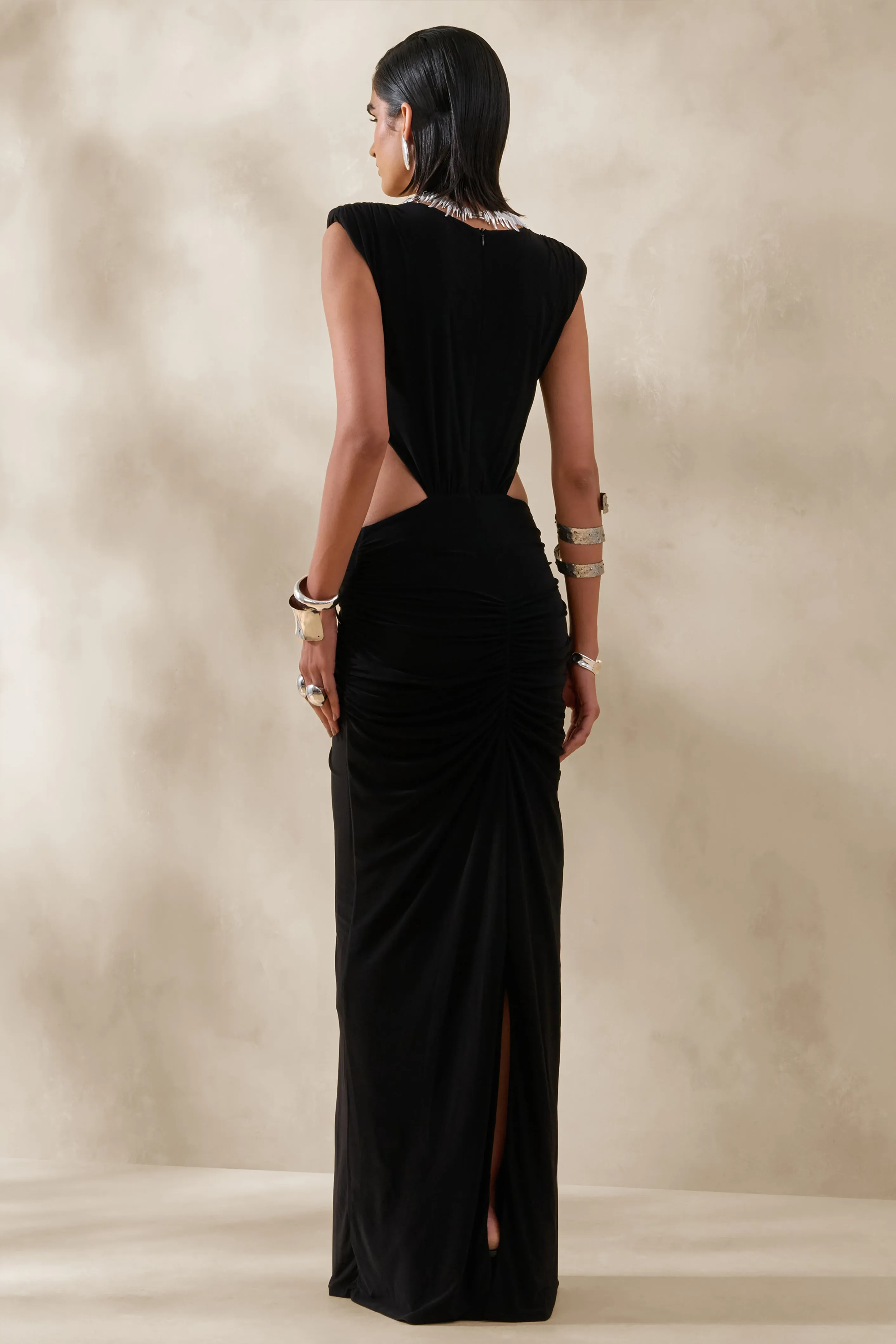 Imelda | Black Boat-Neck Maxi Dress With Body Cut-Out Details sold by Club L London product image thumbnail 2