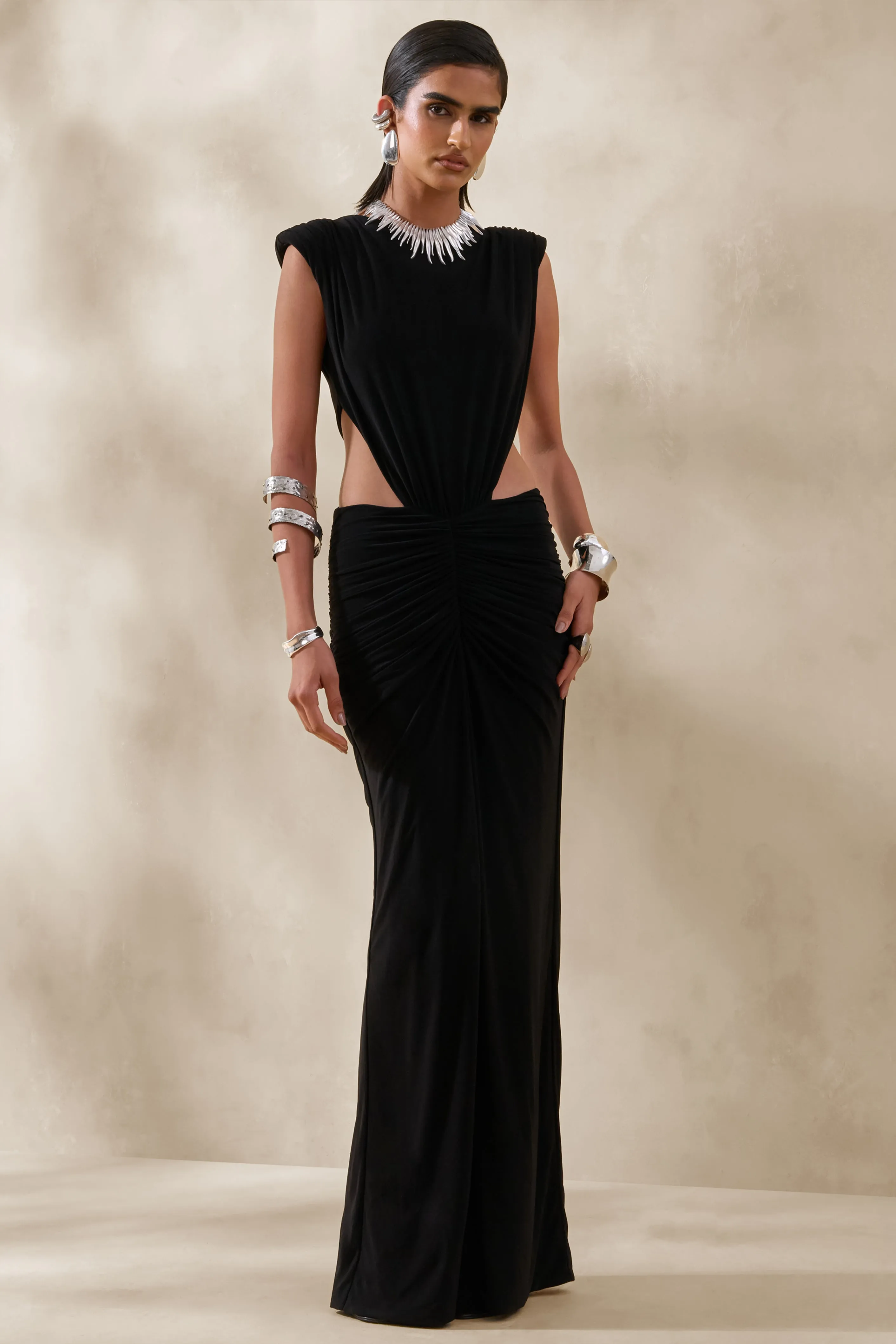 Imelda | Black Boat-Neck Maxi Dress With Body Cut-Out Details sold by Club L London product image thumbnail 4