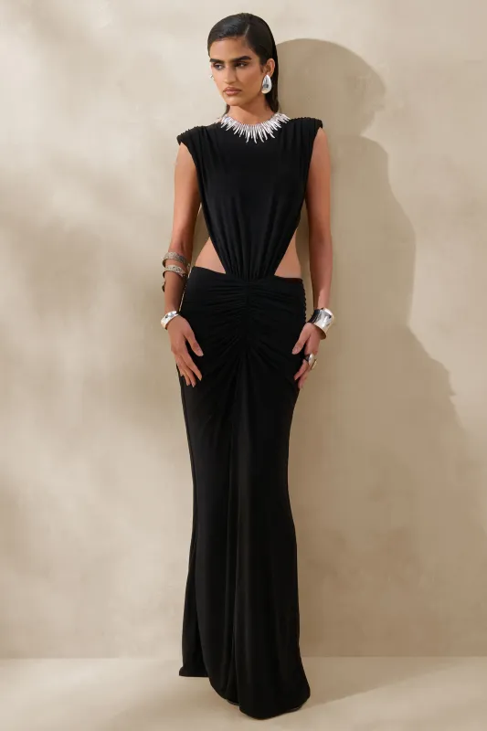 Imelda | Black Boat-Neck Maxi Dress With Body Cut-Out Details made by Club L London