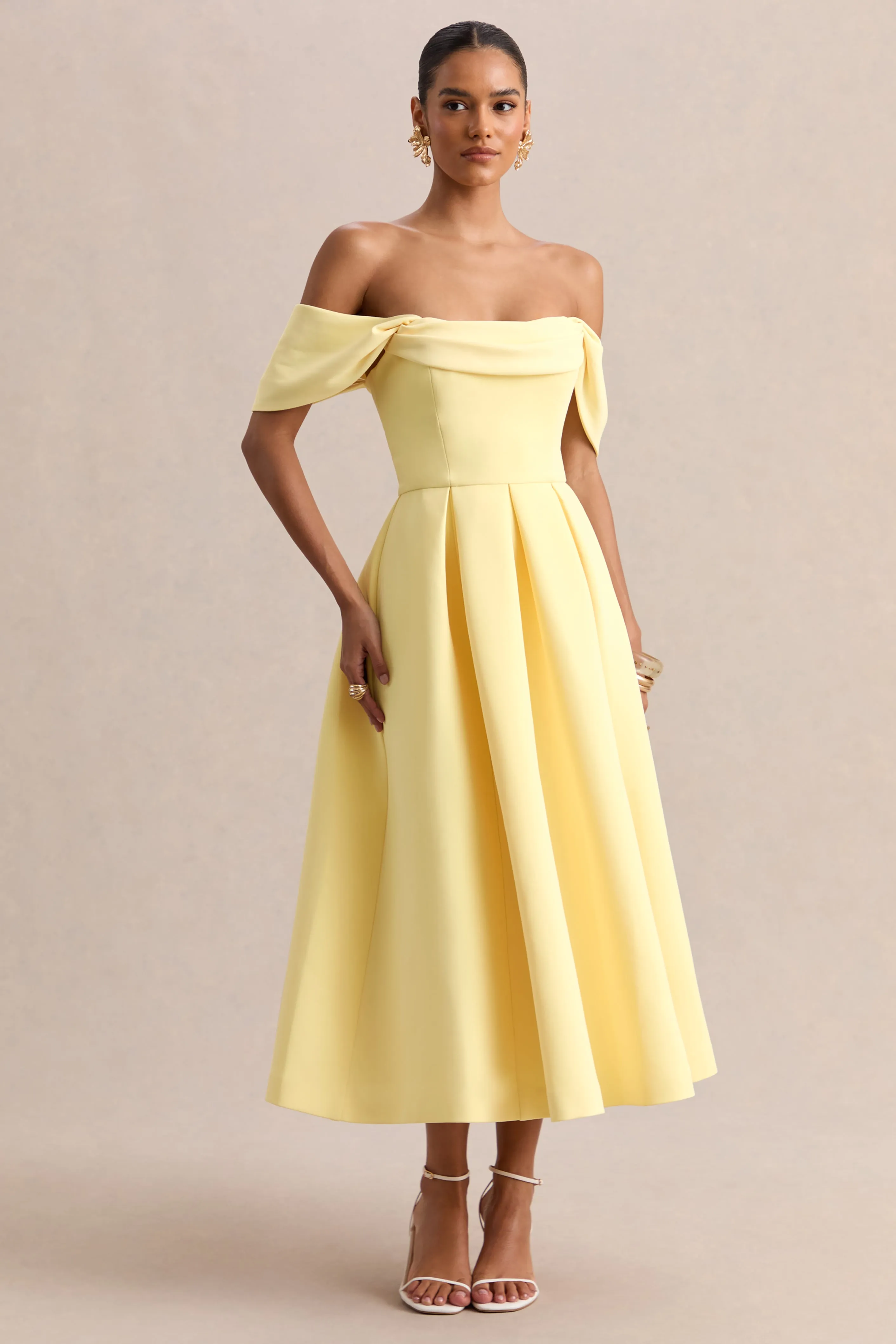 Cosima | Lemon Bardot-Neck Midi Dress sold by Club L London product image thumbnail 4