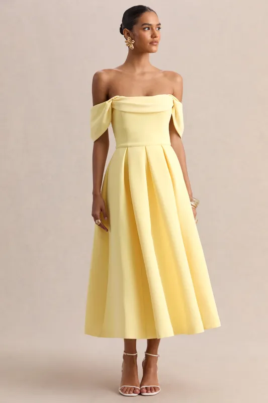 Cosima | Lemon Bardot-Neck Midi Dress made by Club L London