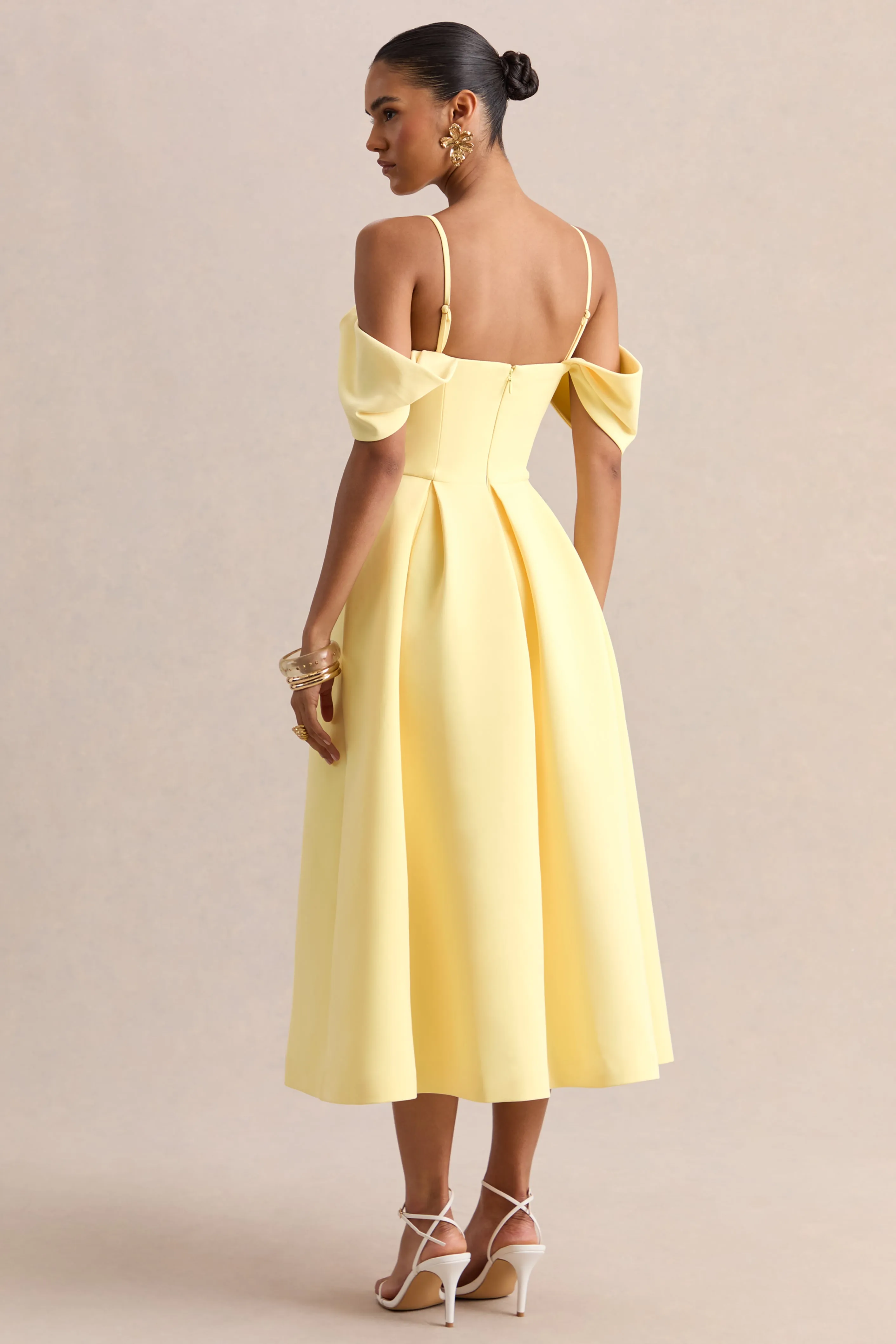 Cosima | Lemon Bardot-Neck Midi Dress sold by Club L London product image thumbnail 2