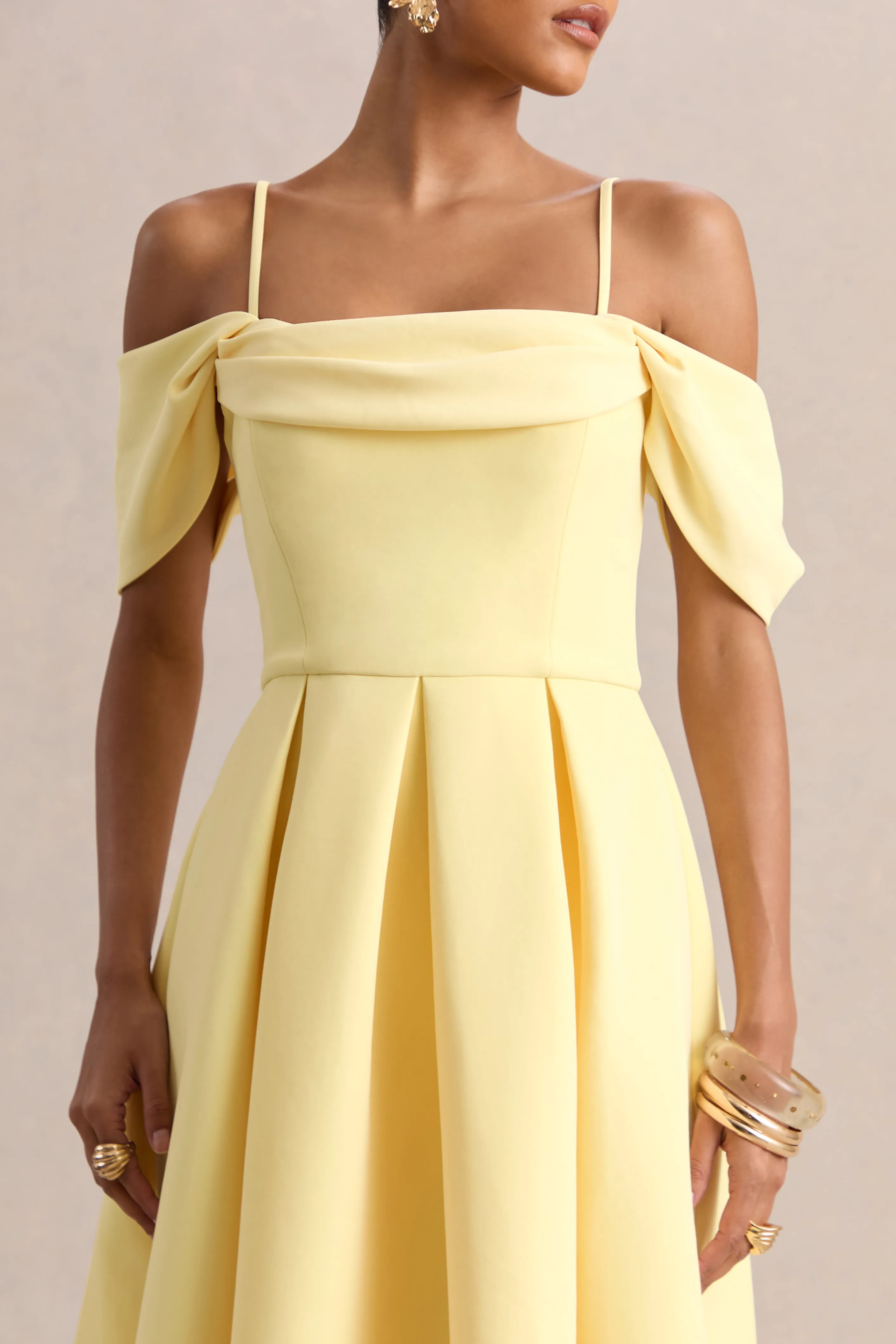 Cosima | Lemon Bardot-Neck Midi Dress sold by Club L London product image thumbnail 3