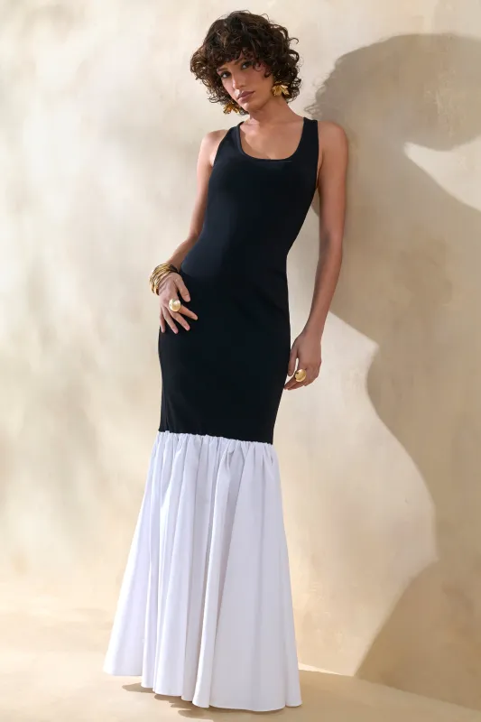 Lexi | Black And White Square-Neck Mermaid Maxi Dress made by Club L London