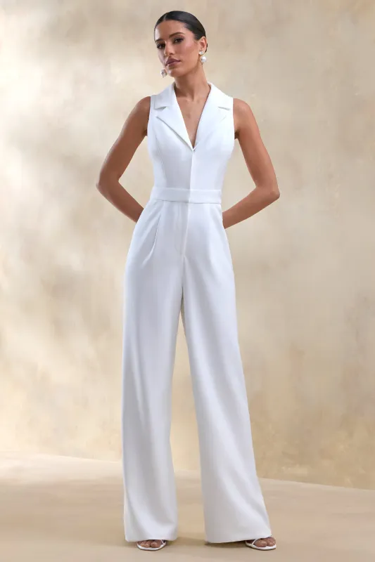 Brillora | White Plunge-Neck Tailored Jumpsuit made by Club L London