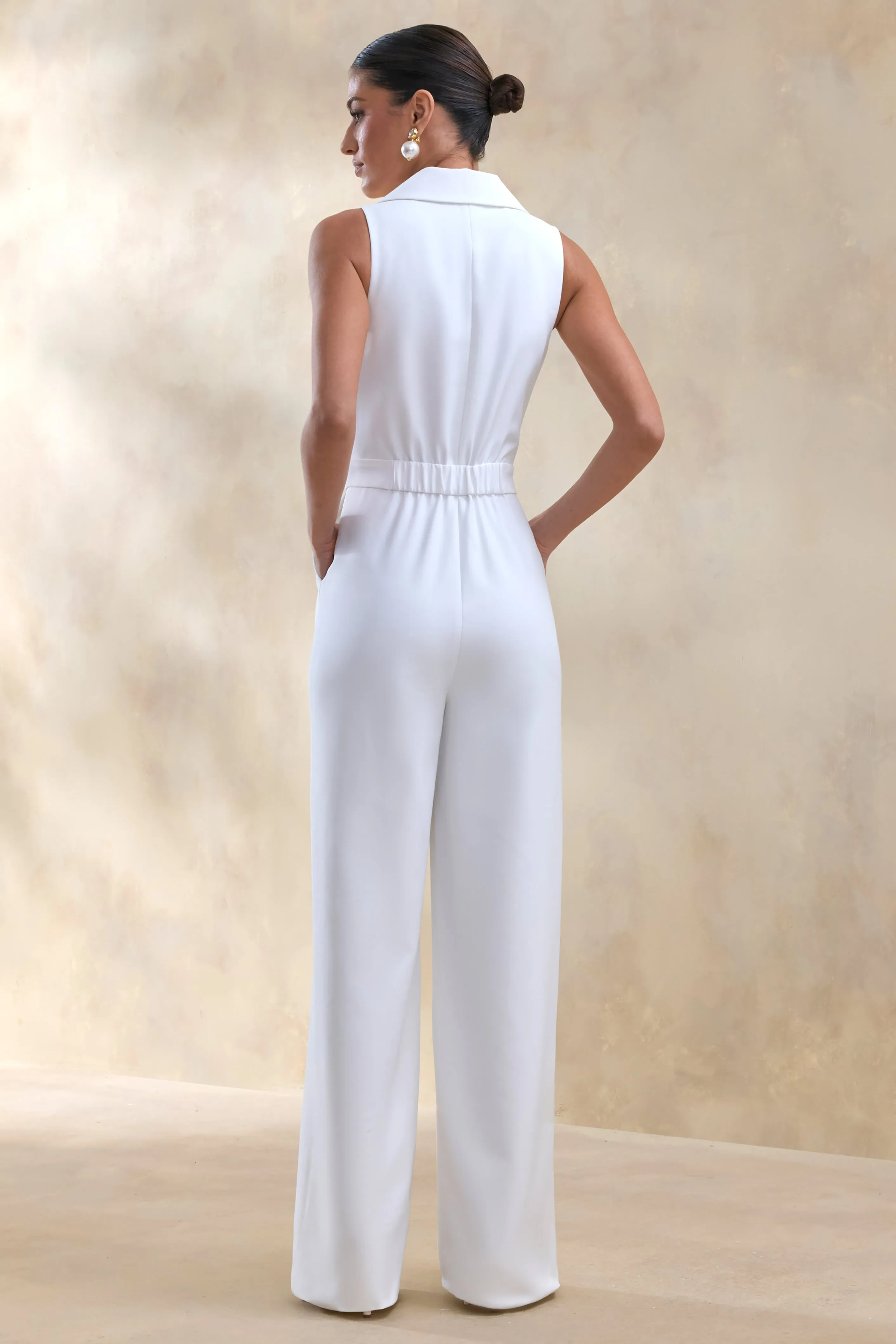 Brillora | White Plunge-Neck Tailored Jumpsuit sold by Club L London product image thumbnail 2