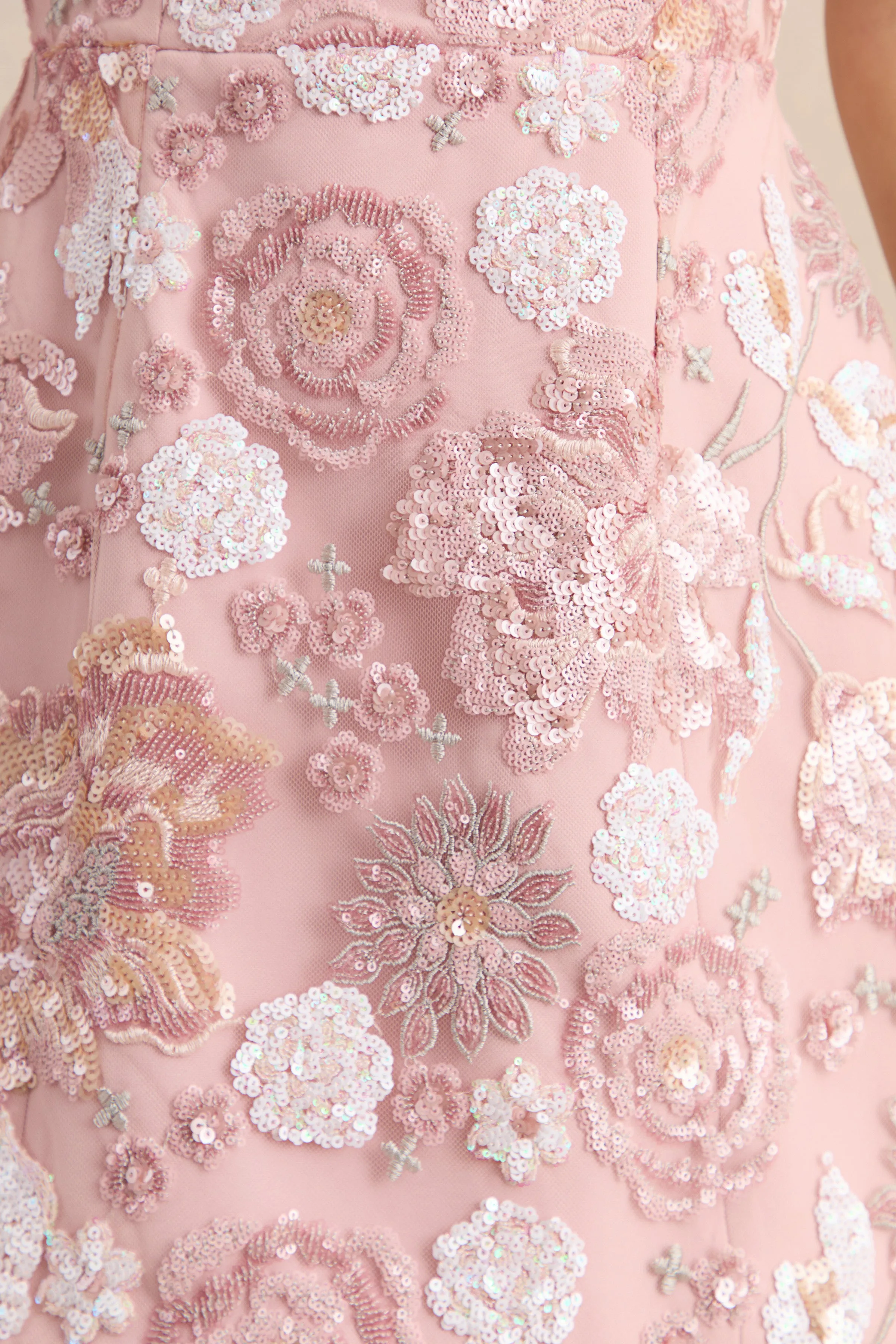 Sorina | Blush Pink Floral Embellished Sweetheart-Neck Mini Dress sold by Club L London product image thumbnail 4