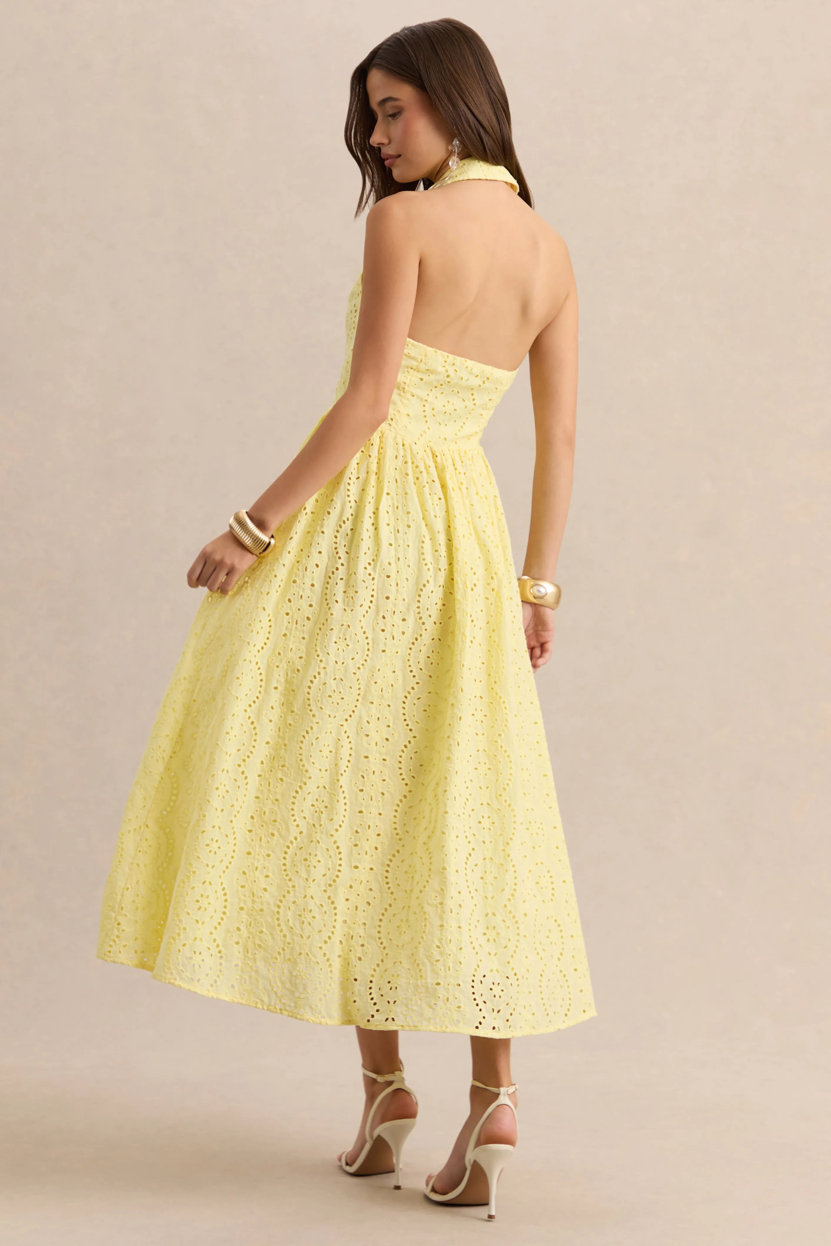 Jezebel | Yellow Lace Plunge-Neck Collared Midi Dress sold by Club L London product image thumbnail 2