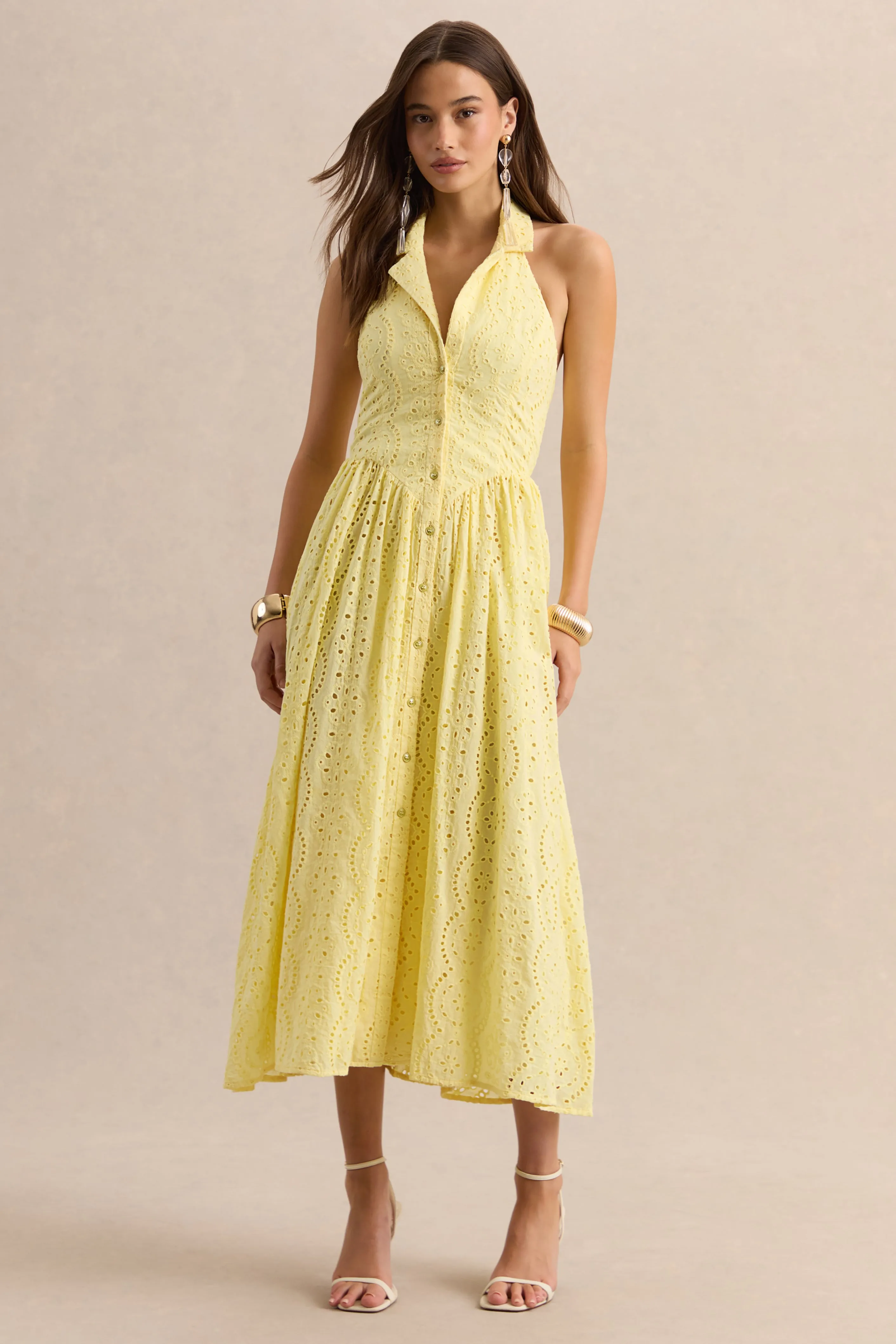 Jezebel | Yellow Lace Plunge-Neck Collared Midi Dress sold by Club L London product image thumbnail 5