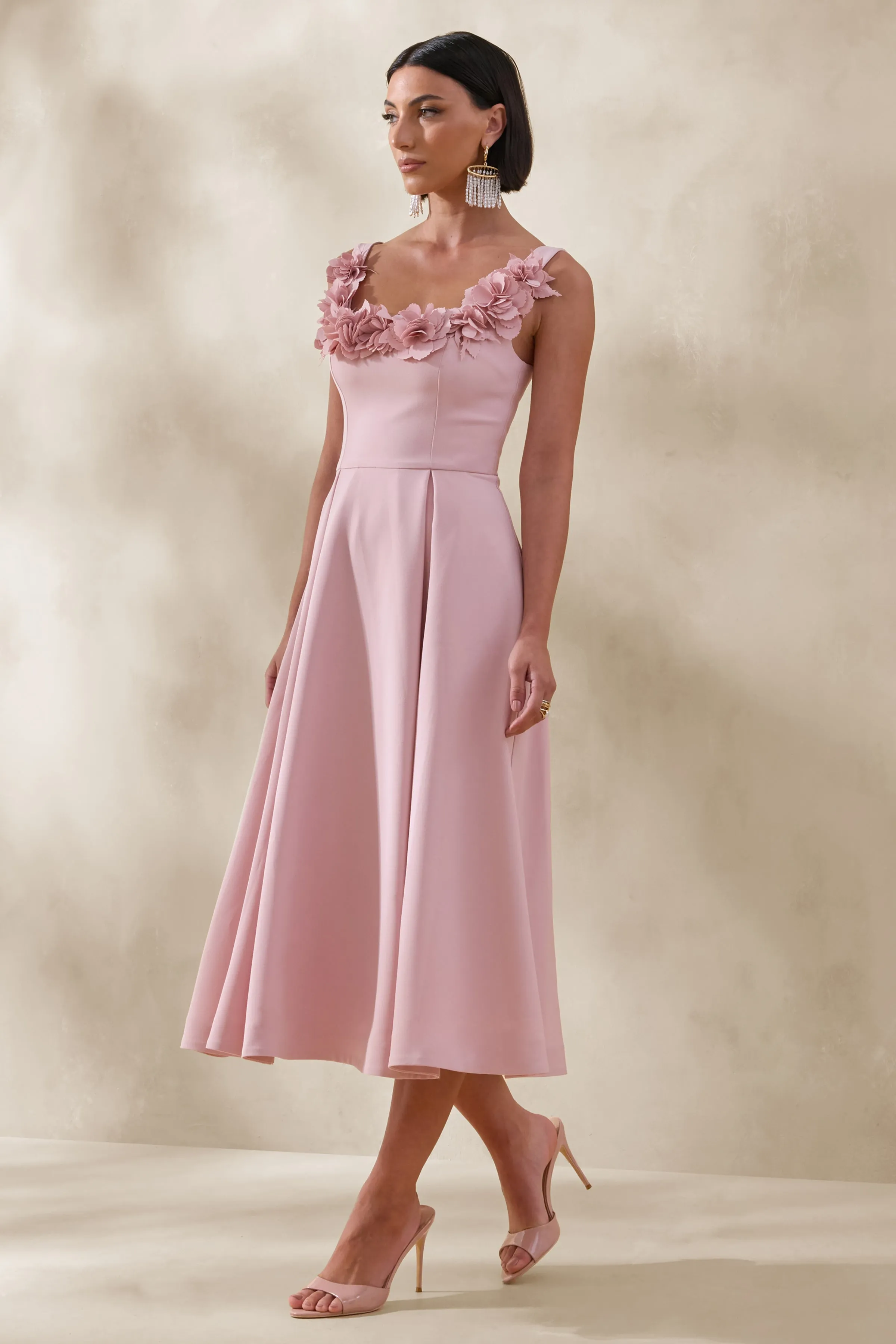 Maelle | Pink Scoop-Neck Midi Dress With Corsage Detailing sold by Club L London product image thumbnail 4