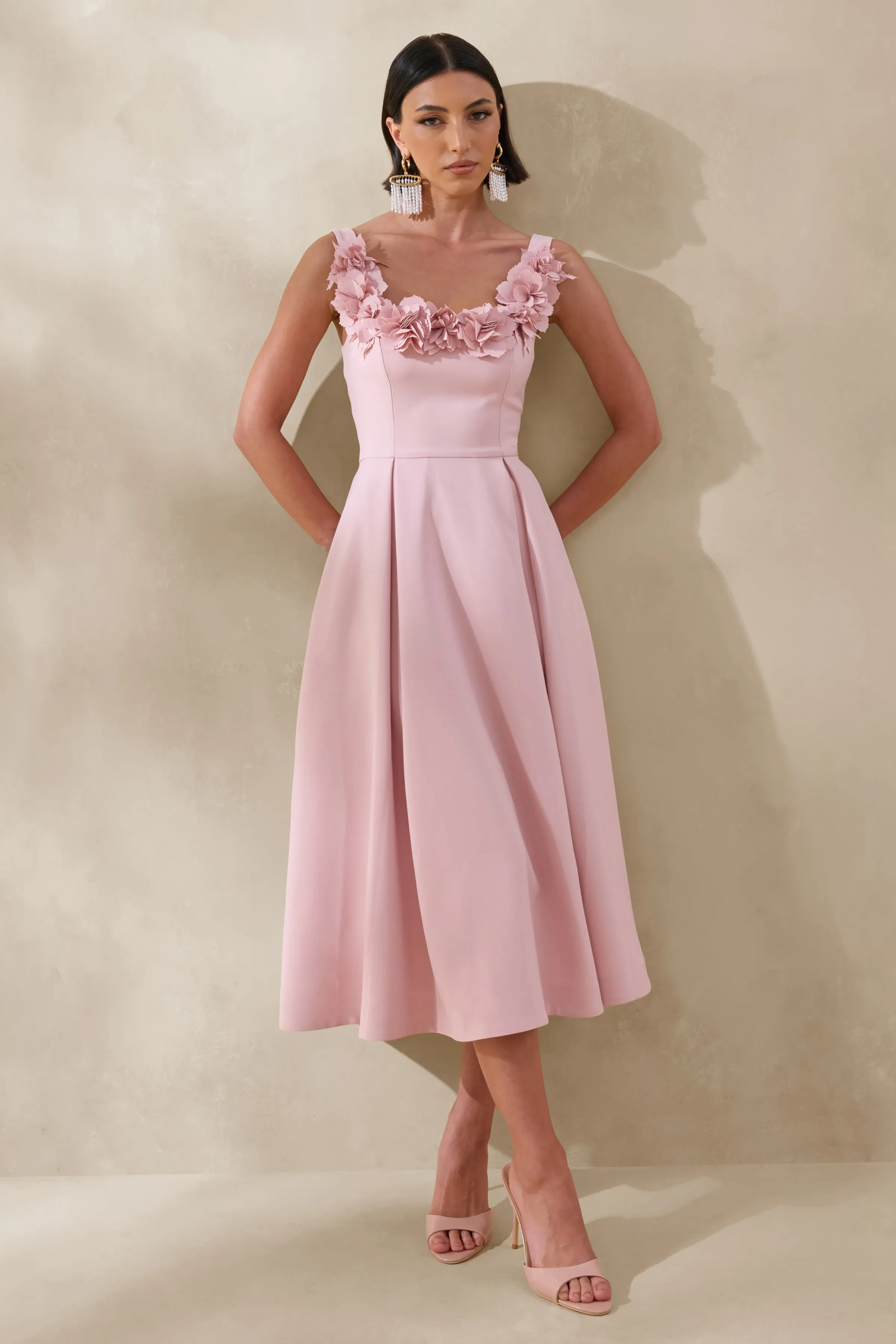 Maelle | Pink Scoop-Neck Midi Dress With Corsage Detailing sold by Club L London product image thumbnail 2