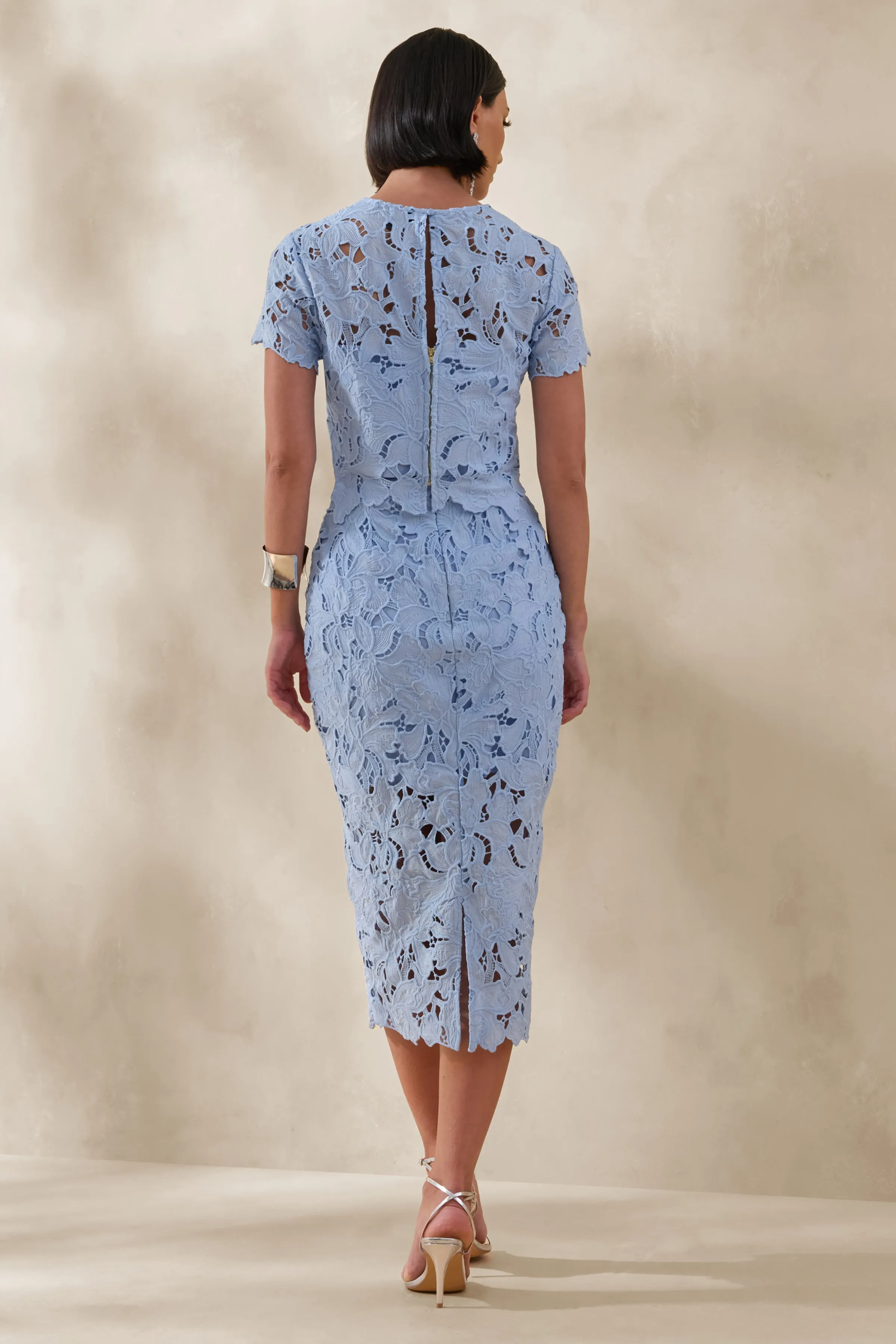 Ina | Powder Blue Lace Crew-Neck Crop-Top sold by Club L London product image thumbnail 4