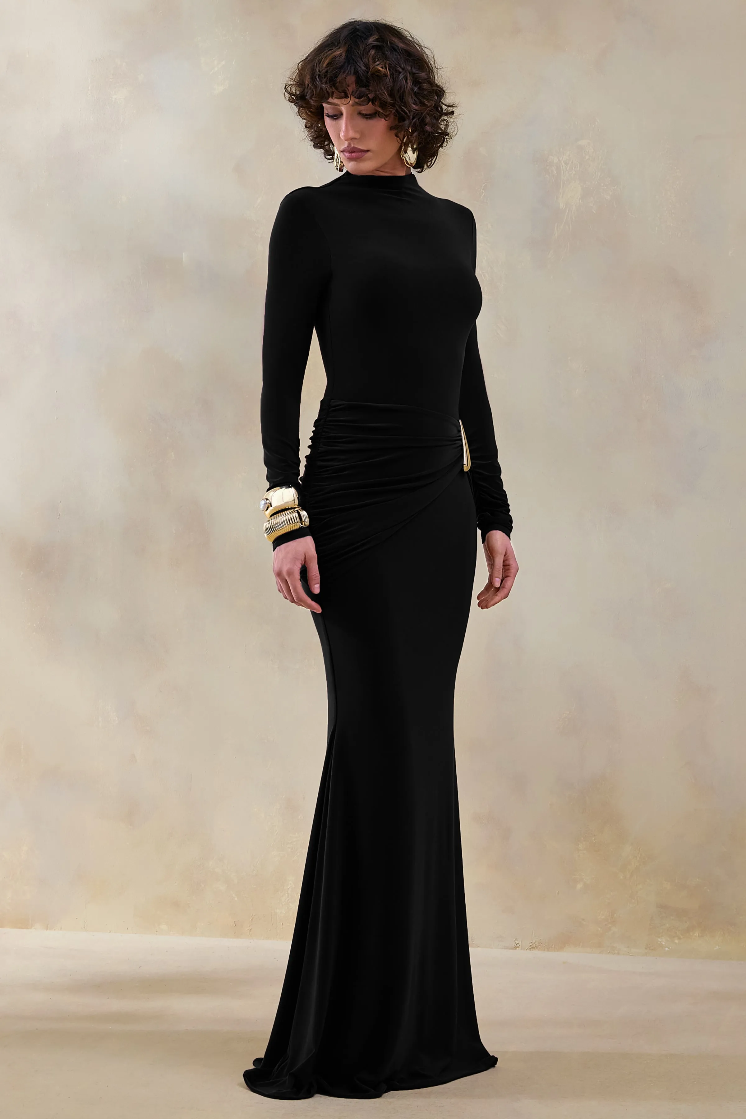Astrielle | Black Wide-Neck With Gold-Detail And Sash sold by Club L London product image thumbnail 5