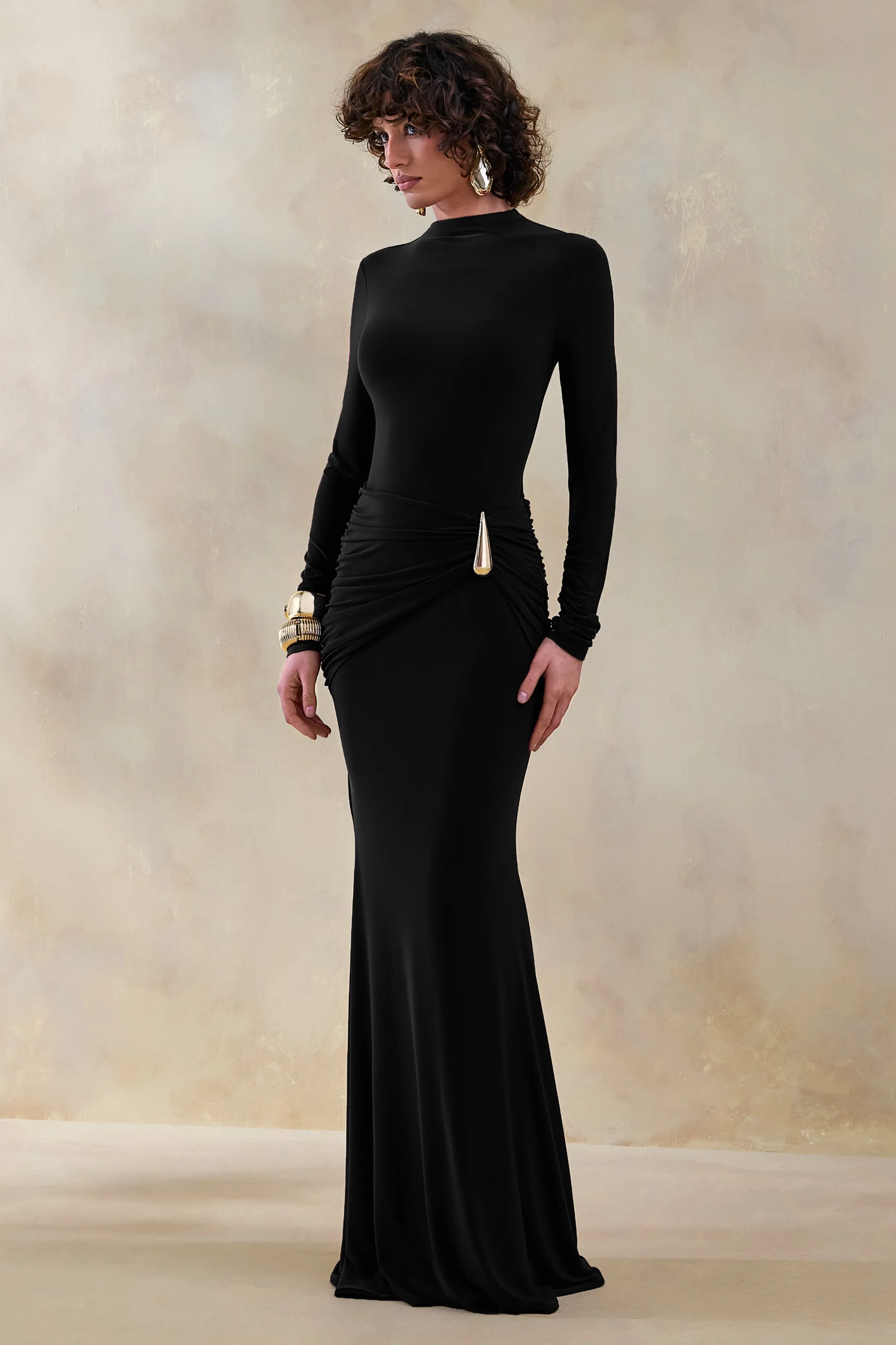 Astrielle | Black Wide-Neck With Gold-Detail And Sash sold by Club L London product image thumbnail 4