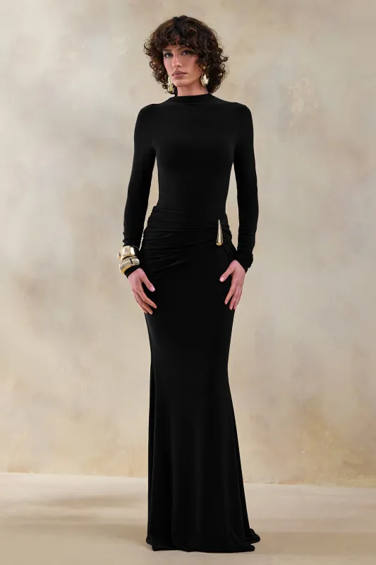 Astrielle | Black Wide-Neck With Gold-Detail And Sash made by Club L London