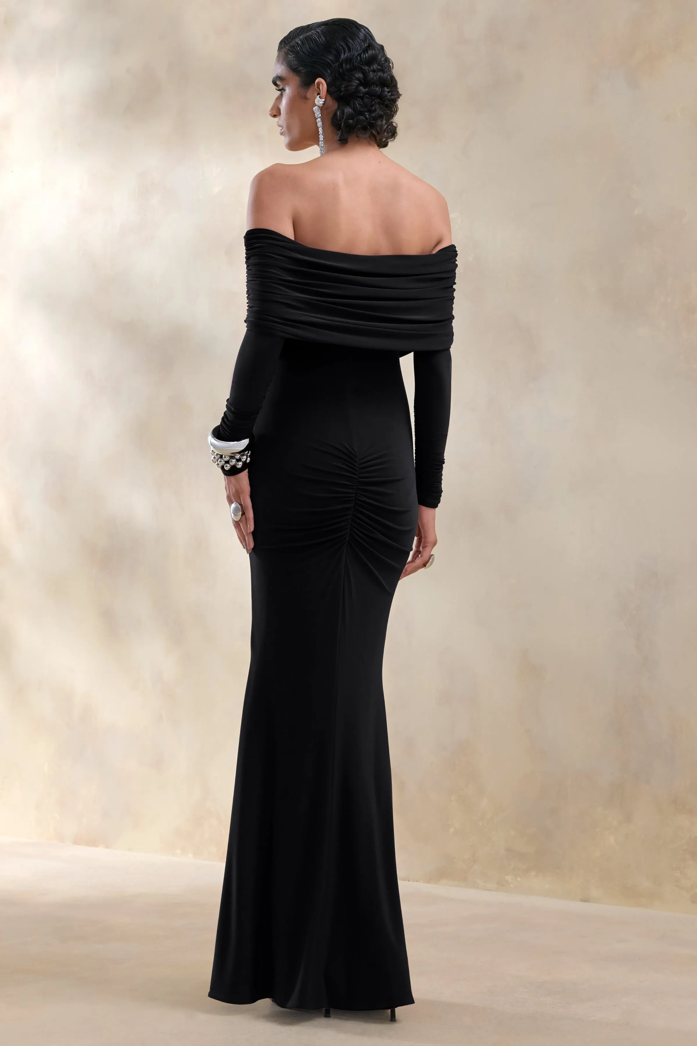 Brisea | Black Bardot-Neck Maxi Dress sold by Club L London product image thumbnail 2