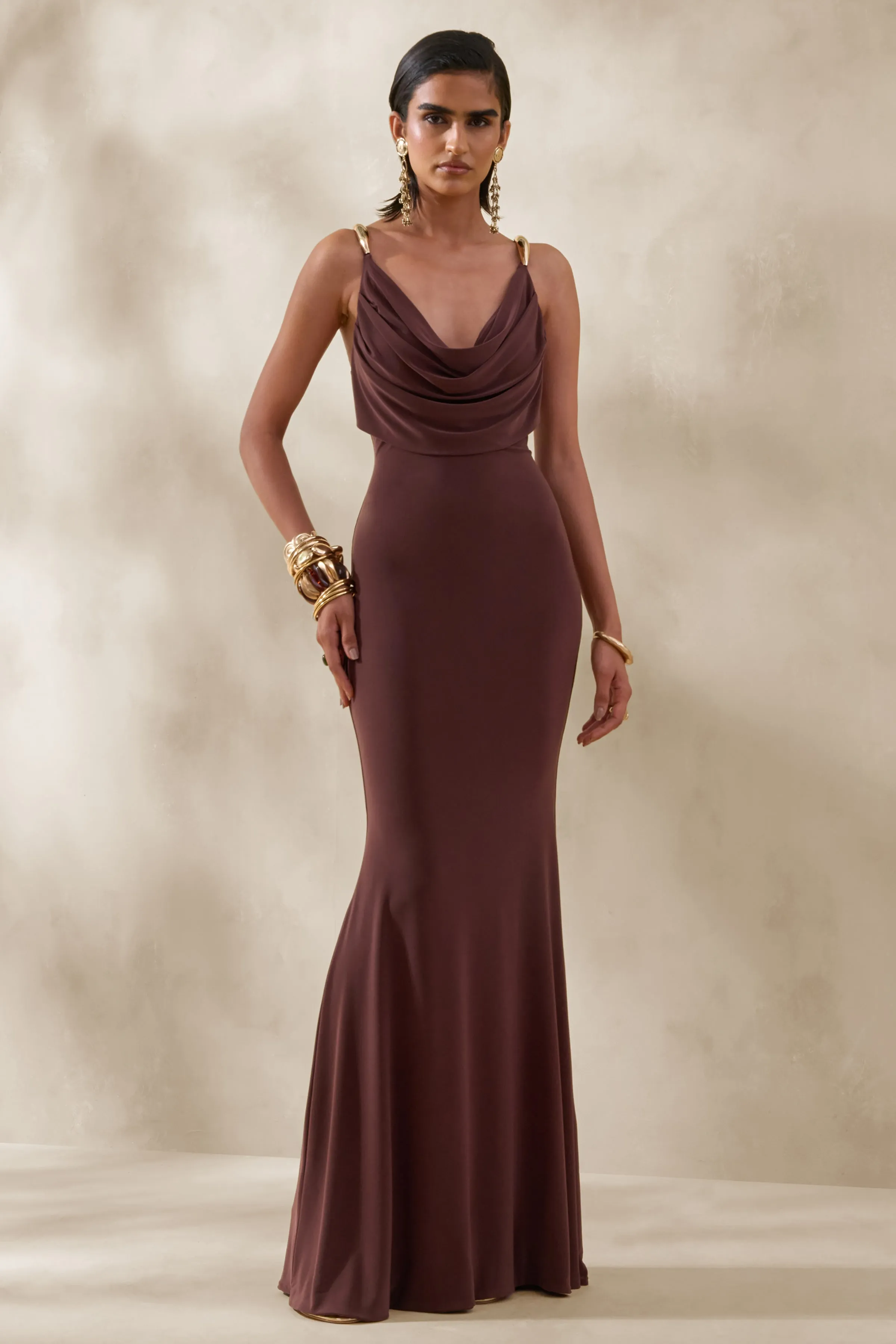 Iridessa | Brown Plunge-Neck Maxi Dress sold by Club L London product image thumbnail 4