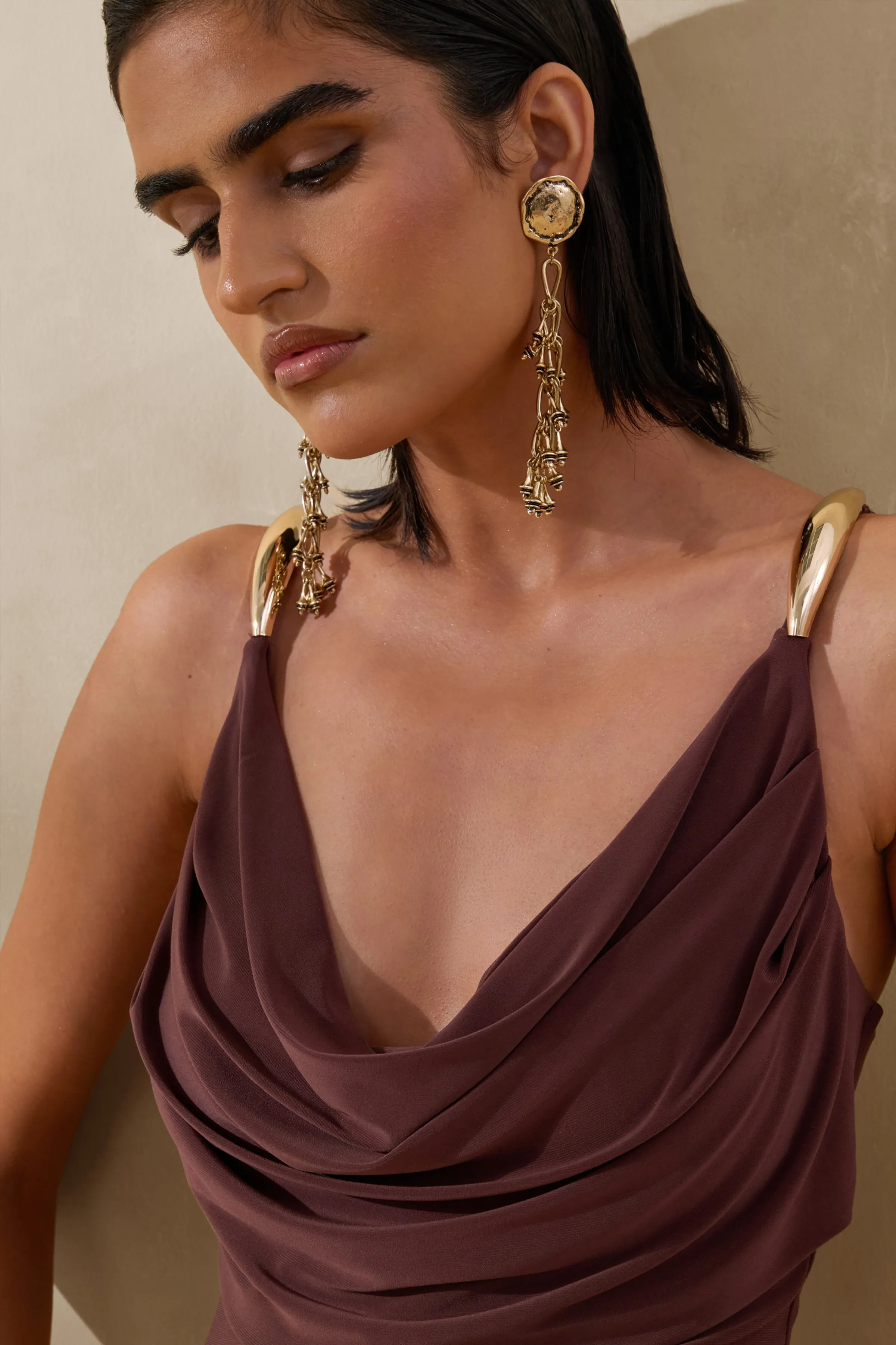 Iridessa | Brown Plunge-Neck Maxi Dress sold by Club L London product image thumbnail 5