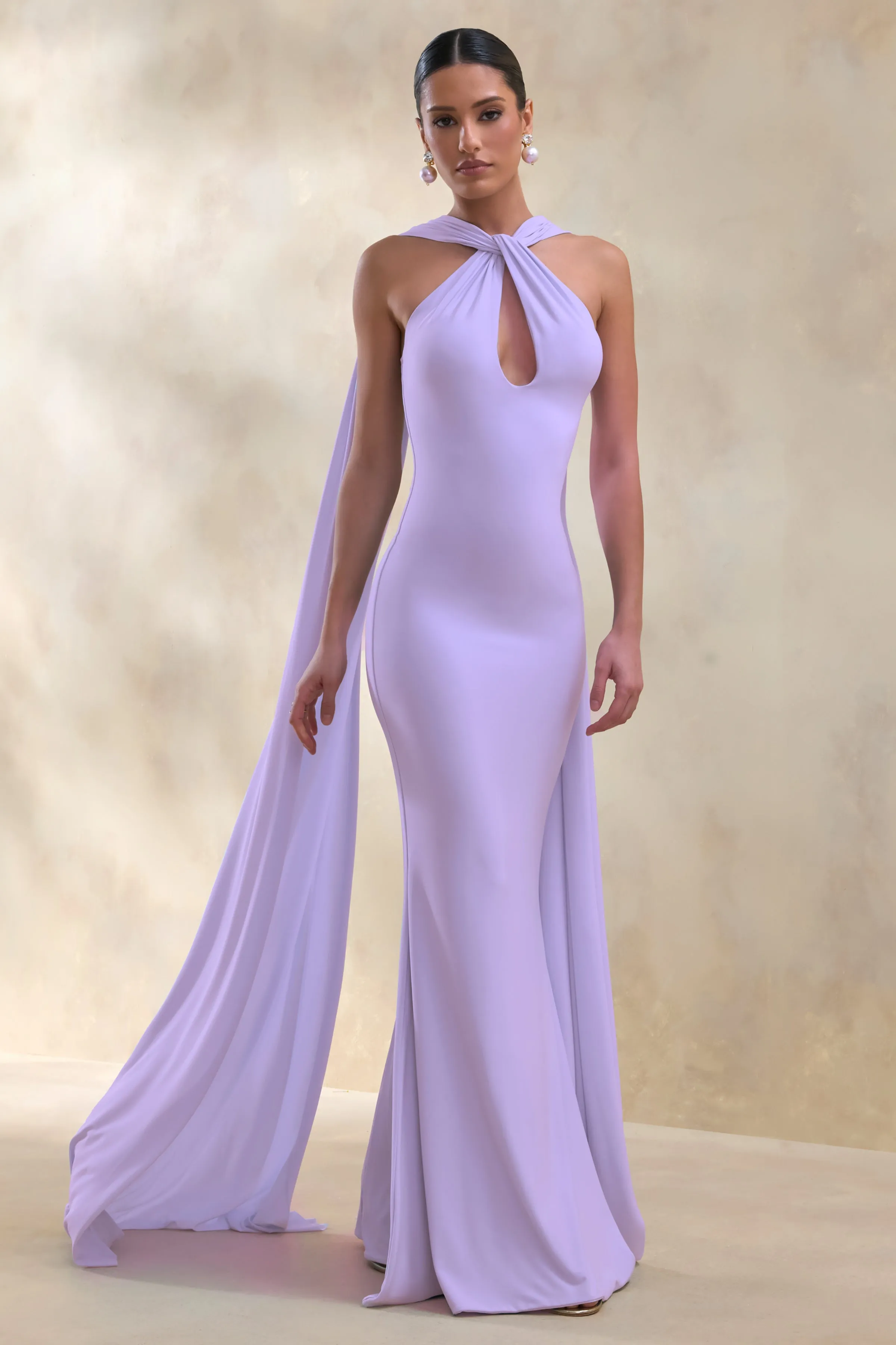 Rhoda | Lilac Twist Halter-Neck Cape Maxi Dress sold by Club L London product image thumbnail 4