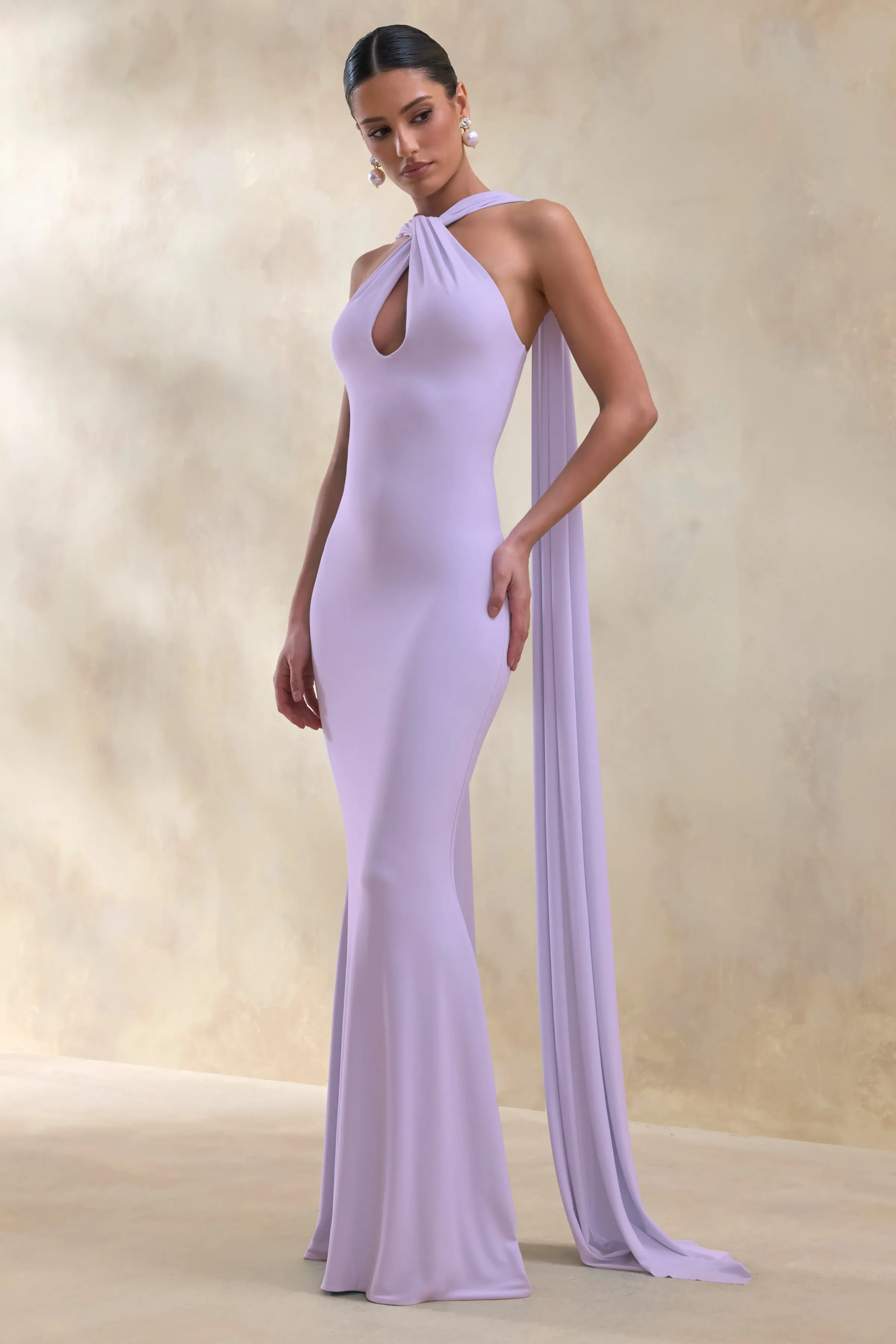 Rhoda | Lilac Twist Halter-Neck Cape Maxi Dress sold by Club L London product image thumbnail 5