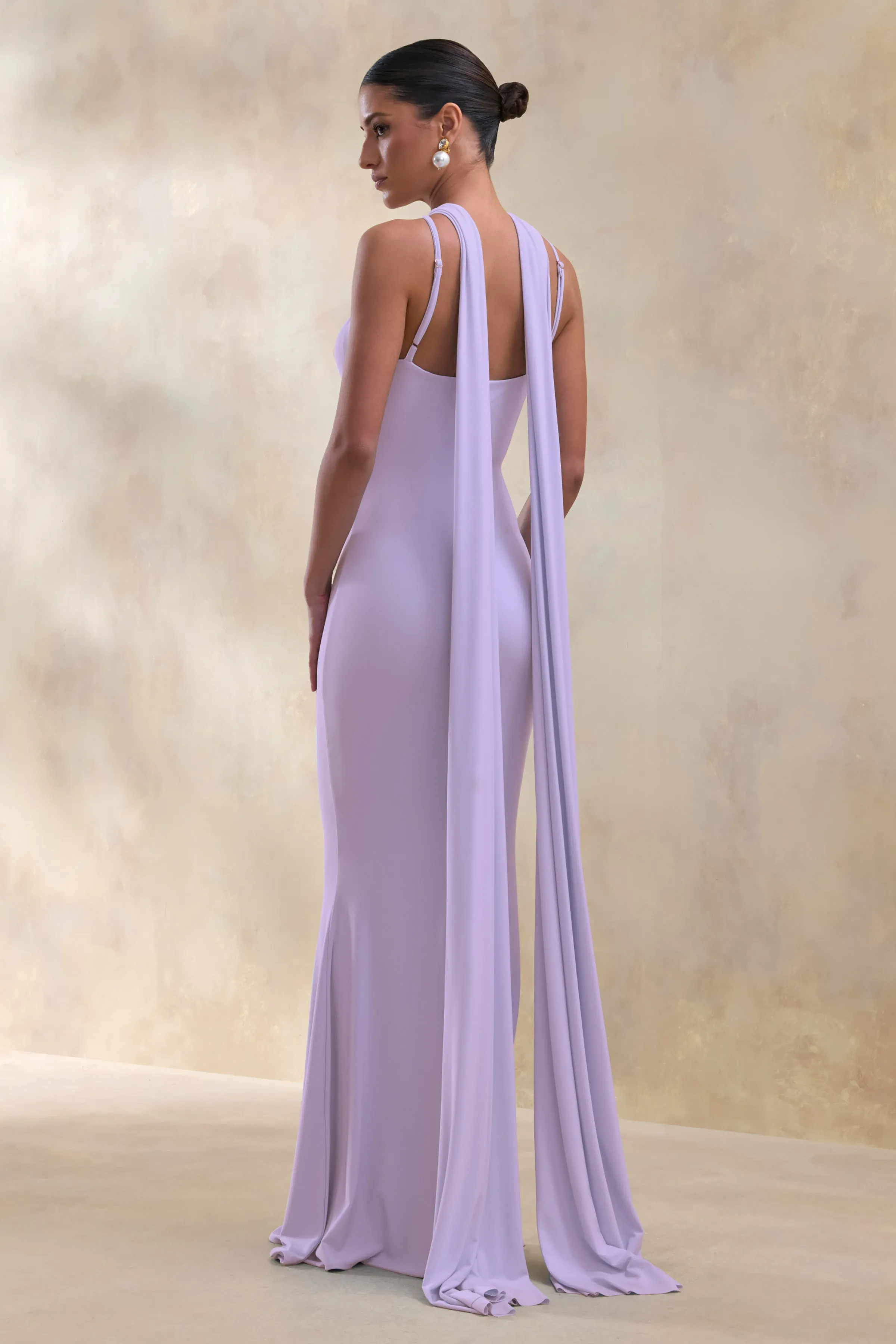 Rhoda | Lilac Twist Halter-Neck Cape Maxi Dress sold by Club L London product image thumbnail 2