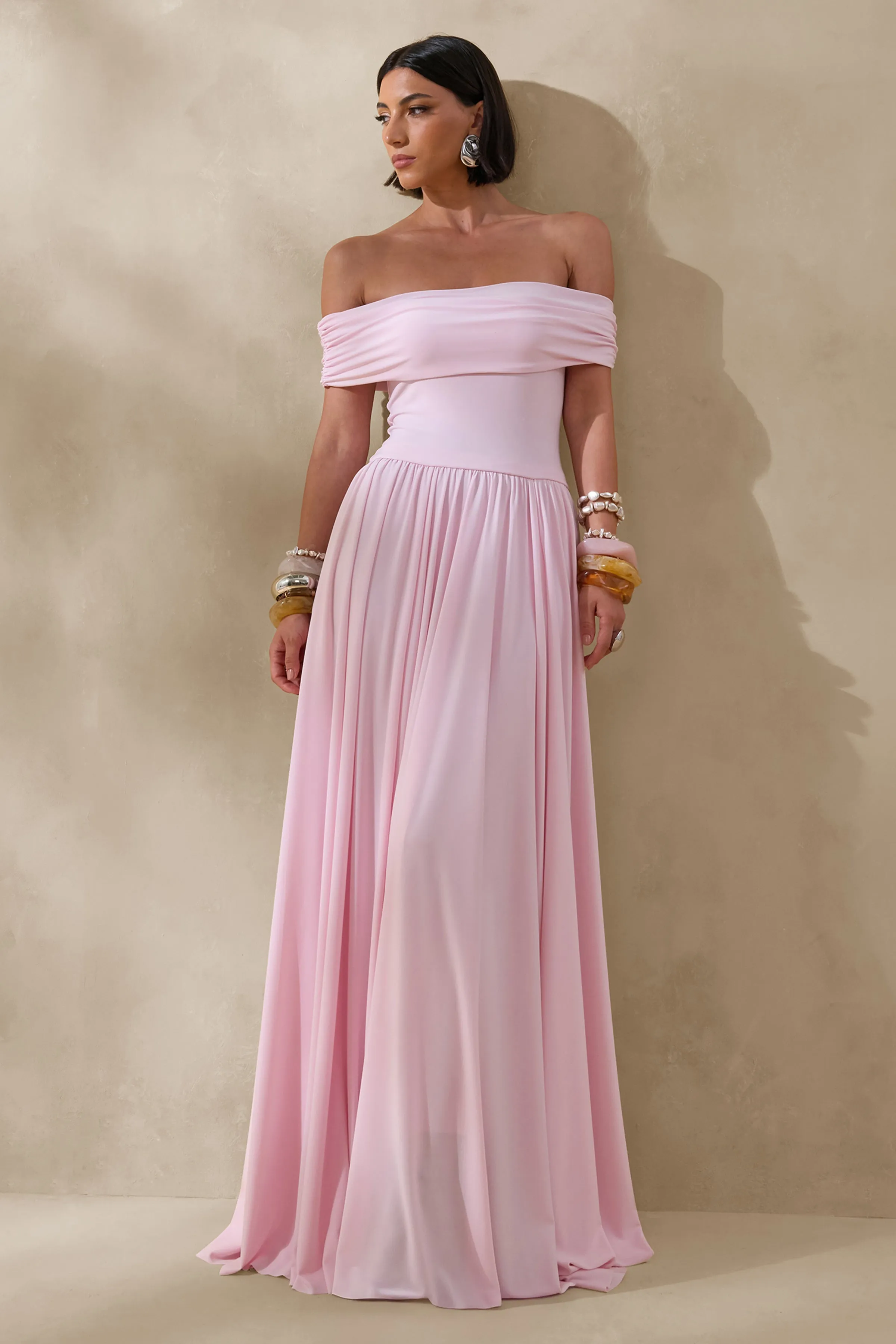 Cindie | Pink Bardot-Neck Maxi Dress sold by Club L London product image thumbnail 4