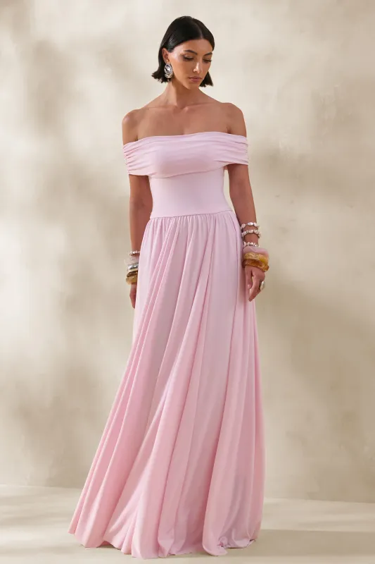 Cindie | Pink Bardot-Neck Maxi Dress made by Club L London