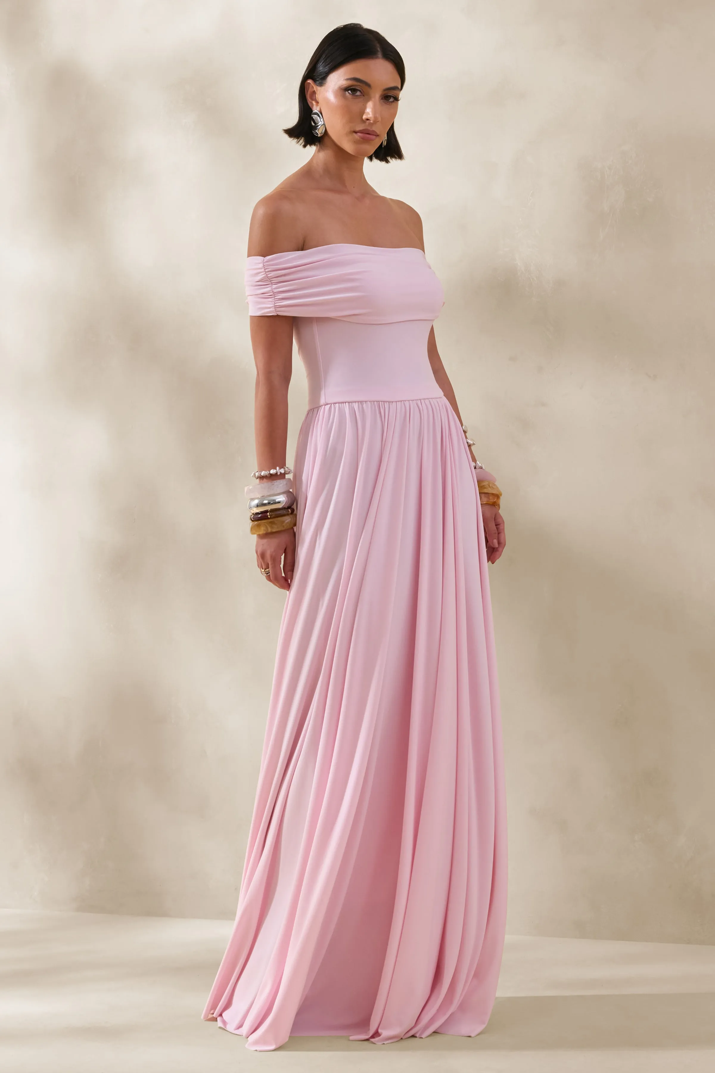 Cindie | Pink Bardot-Neck Maxi Dress sold by Club L London product image thumbnail 5