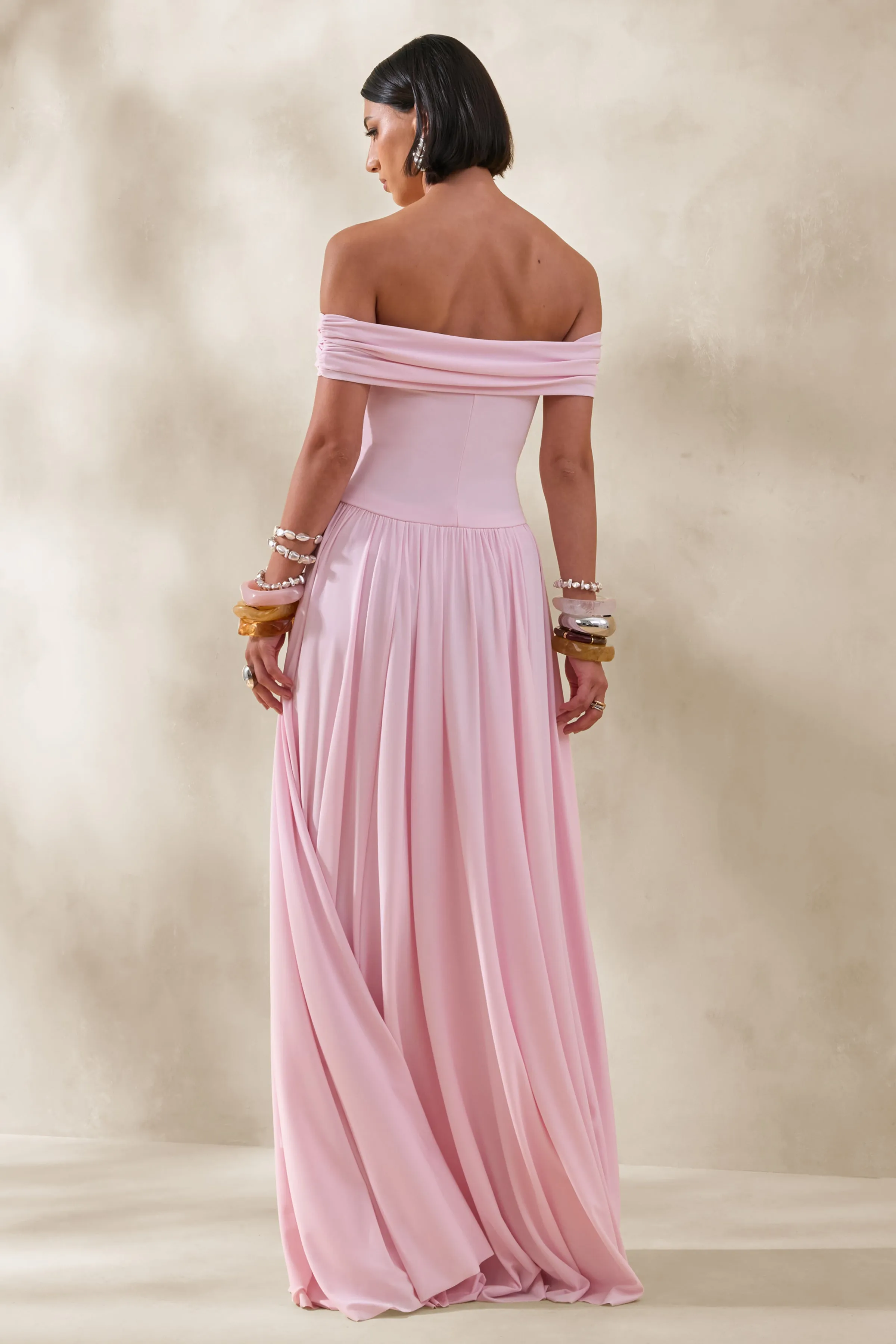 Cindie | Pink Bardot-Neck Maxi Dress sold by Club L London product image thumbnail 2