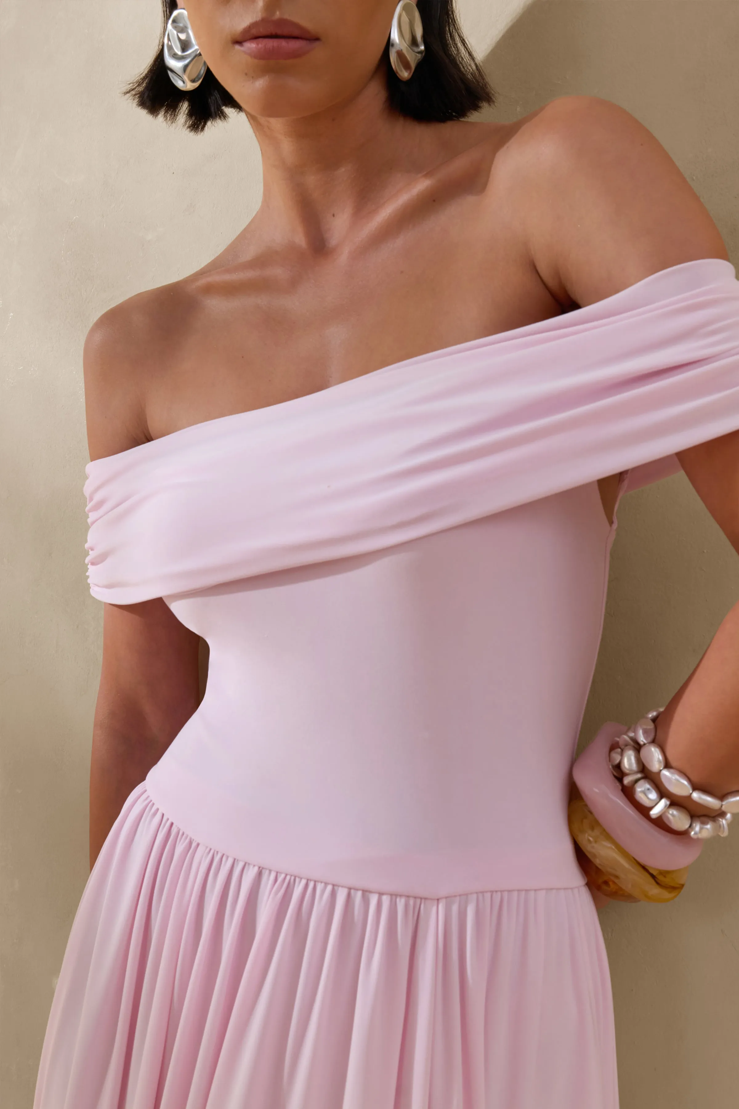 Cindie | Pink Bardot-Neck Maxi Dress sold by Club L London product image thumbnail 3