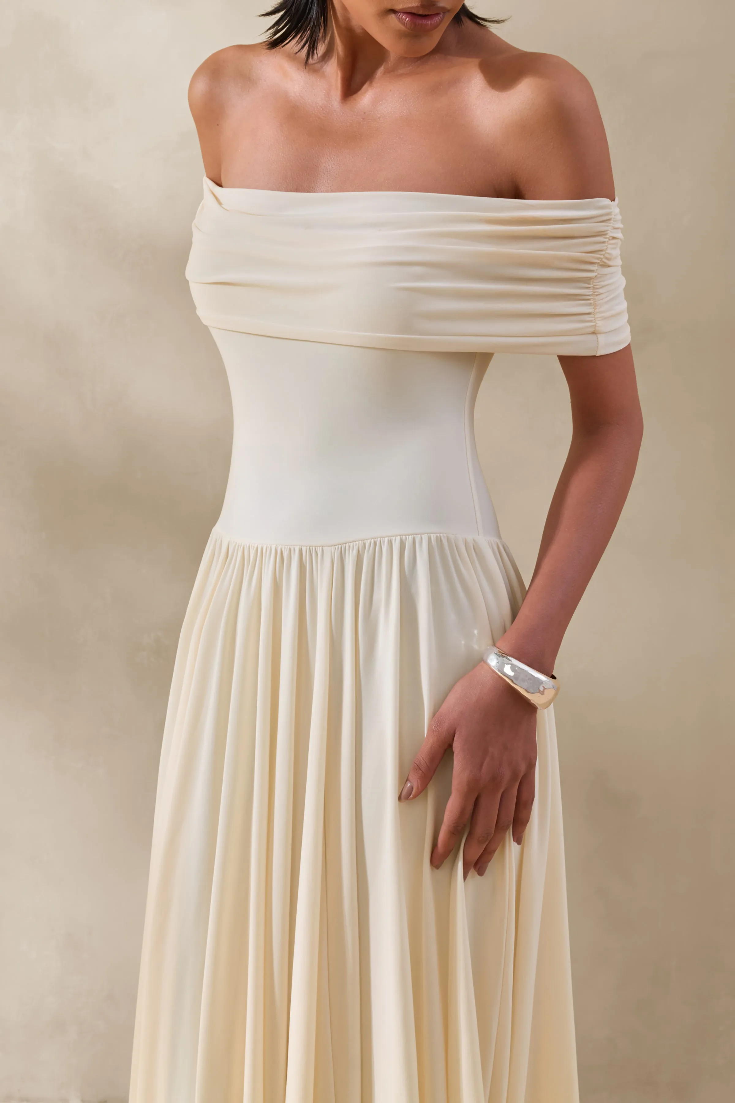 Cindie | Cream Bardot-Neck Maxi Dress sold by Club L London product image thumbnail 3
