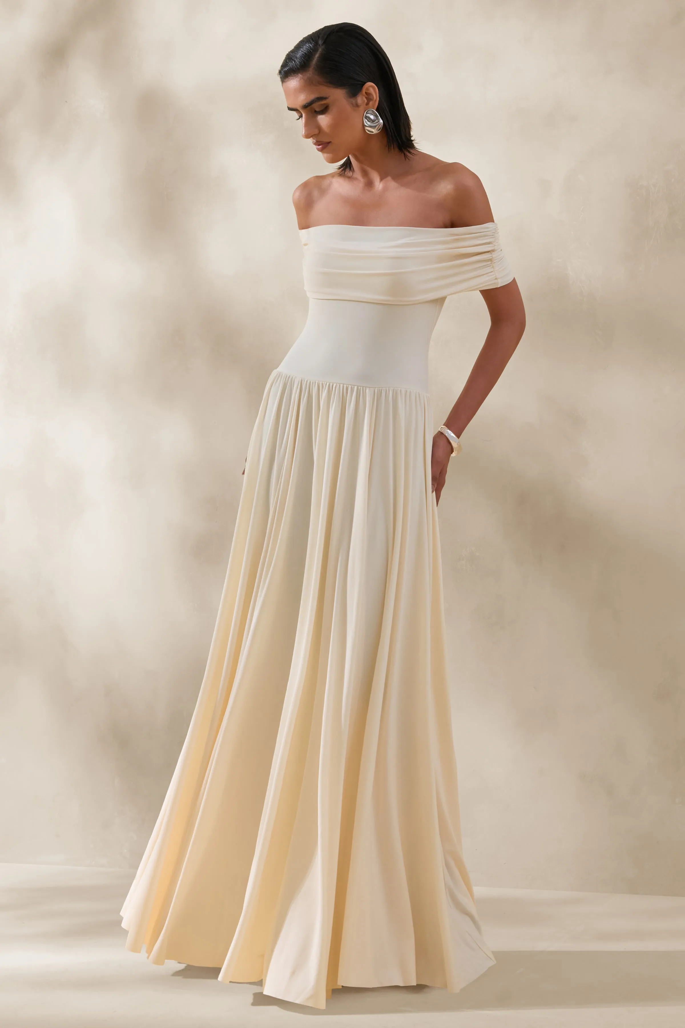 Cindie | Cream Bardot-Neck Maxi Dress sold by Club L London product image thumbnail 4