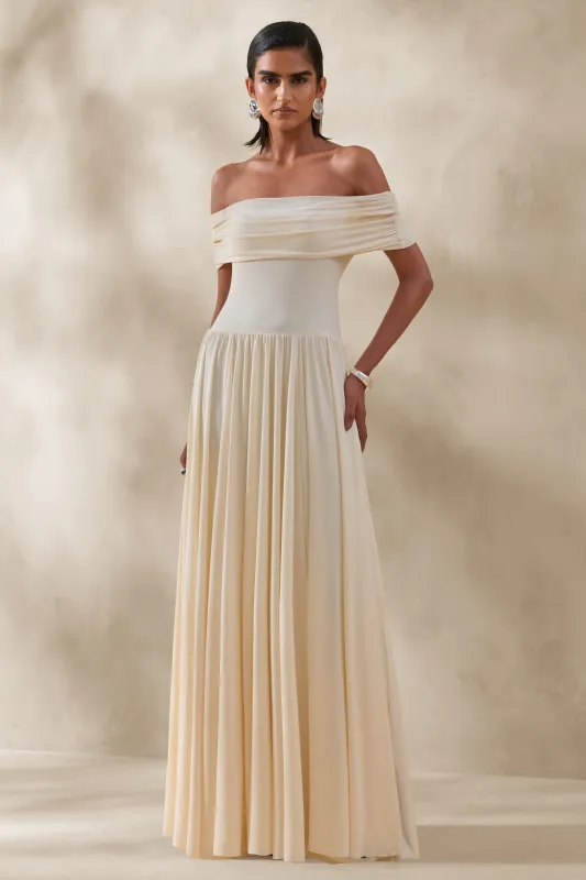 Cindie | Cream Bardot-Neck Maxi Dress made by Club L London
