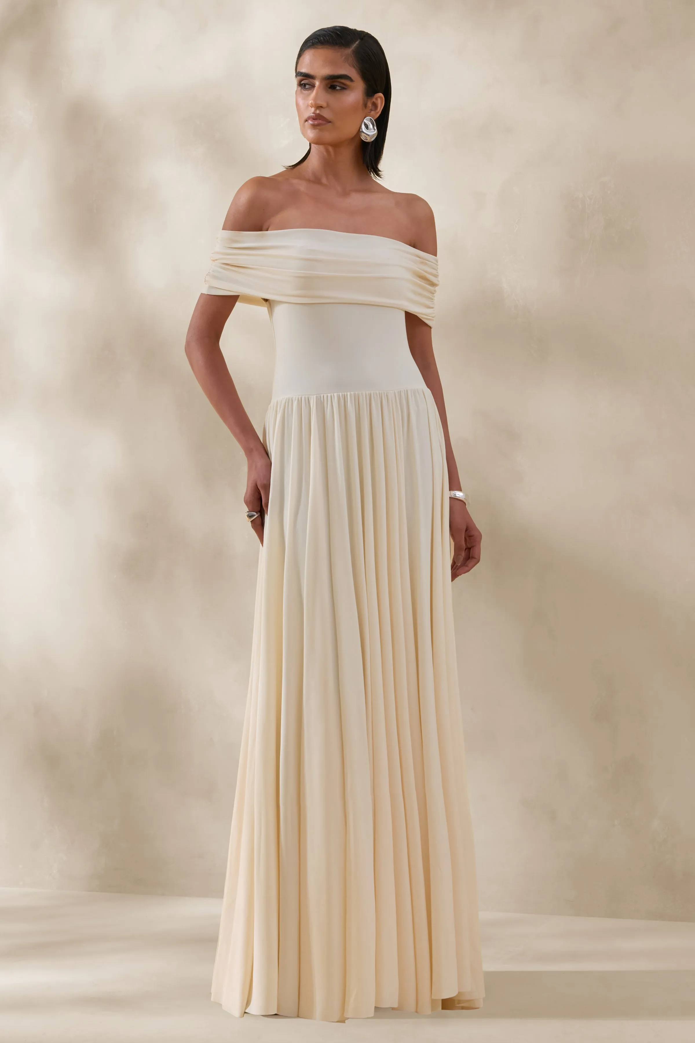 Cindie | Cream Bardot-Neck Maxi Dress sold by Club L London product image thumbnail 5